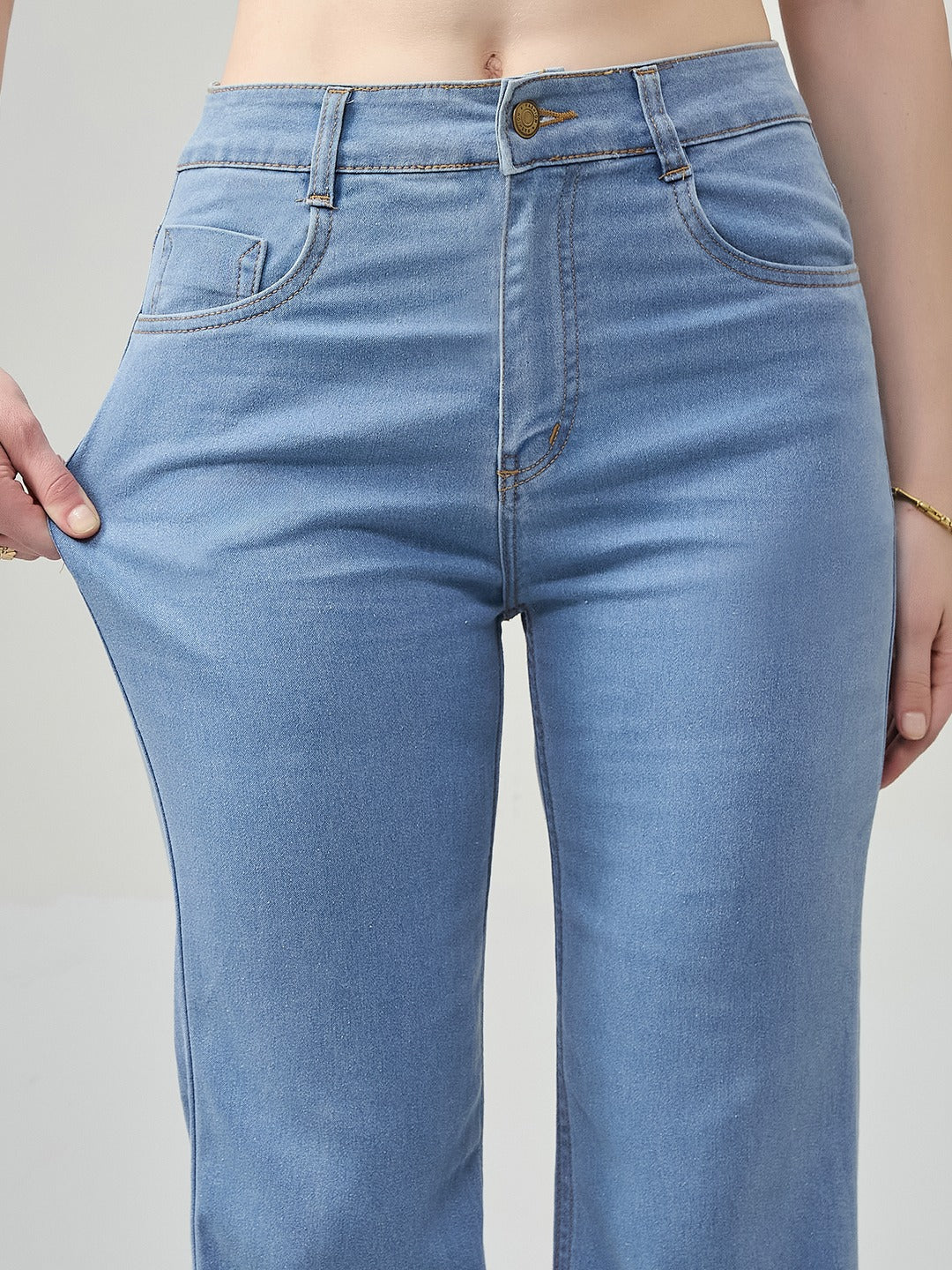 Light Blue Bootcut high-rise Regular Stretchable Denim Jeans for Women
