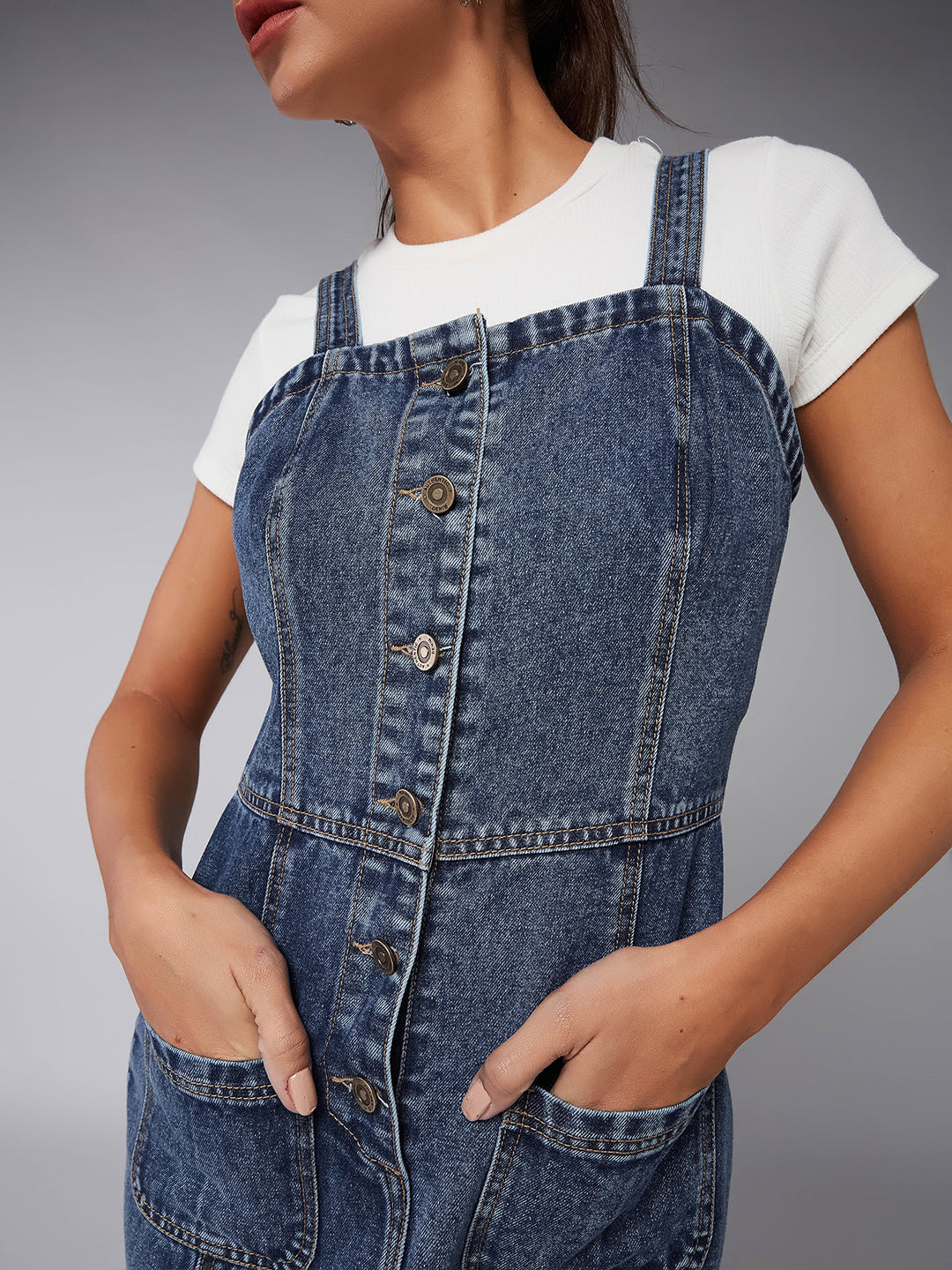 Women's Navy Blue Slim Midi Denim Dress