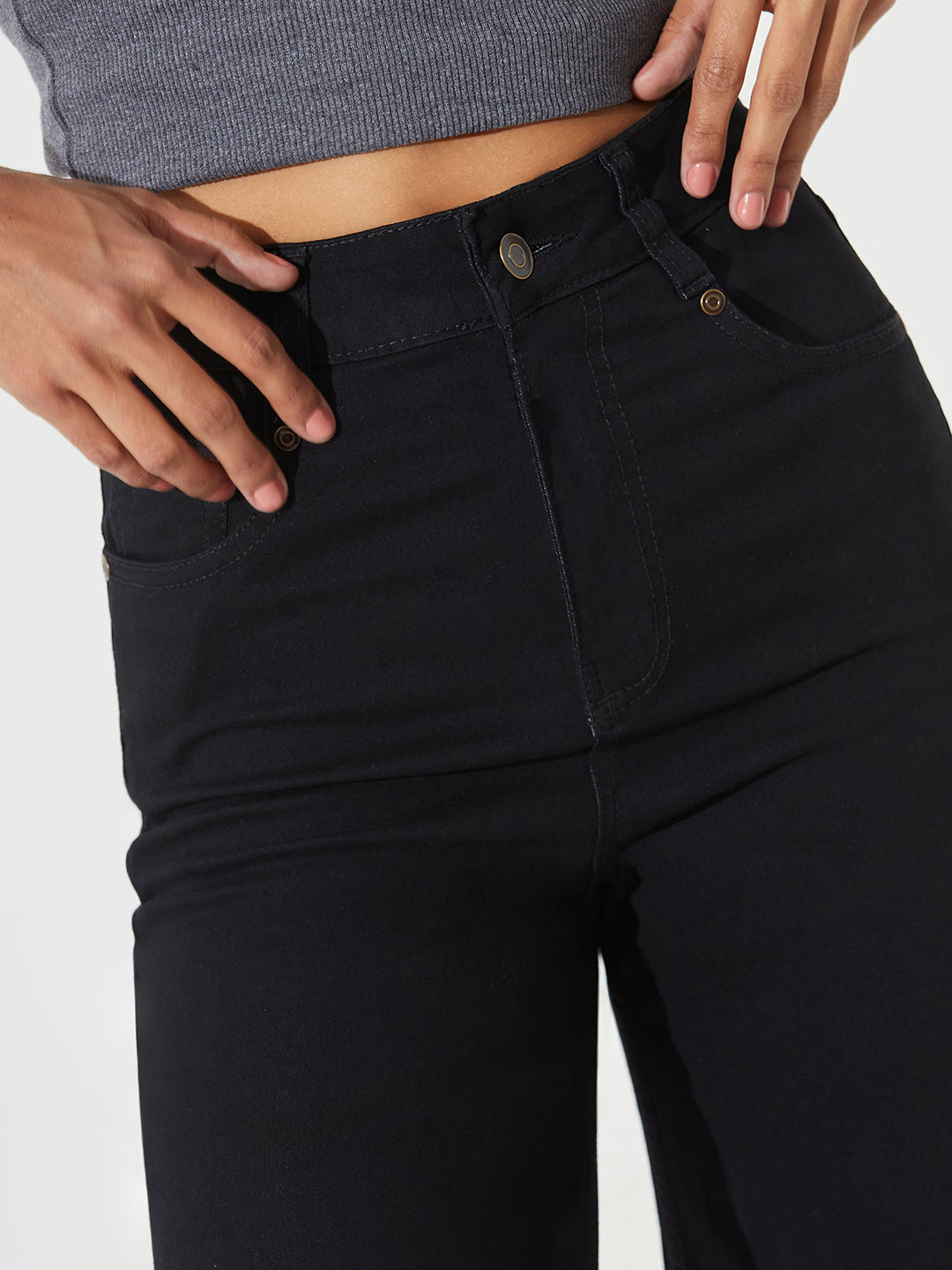24/7 Comfort Black High-Rise Stretchable Wide-Leg Denim Jeans for Women