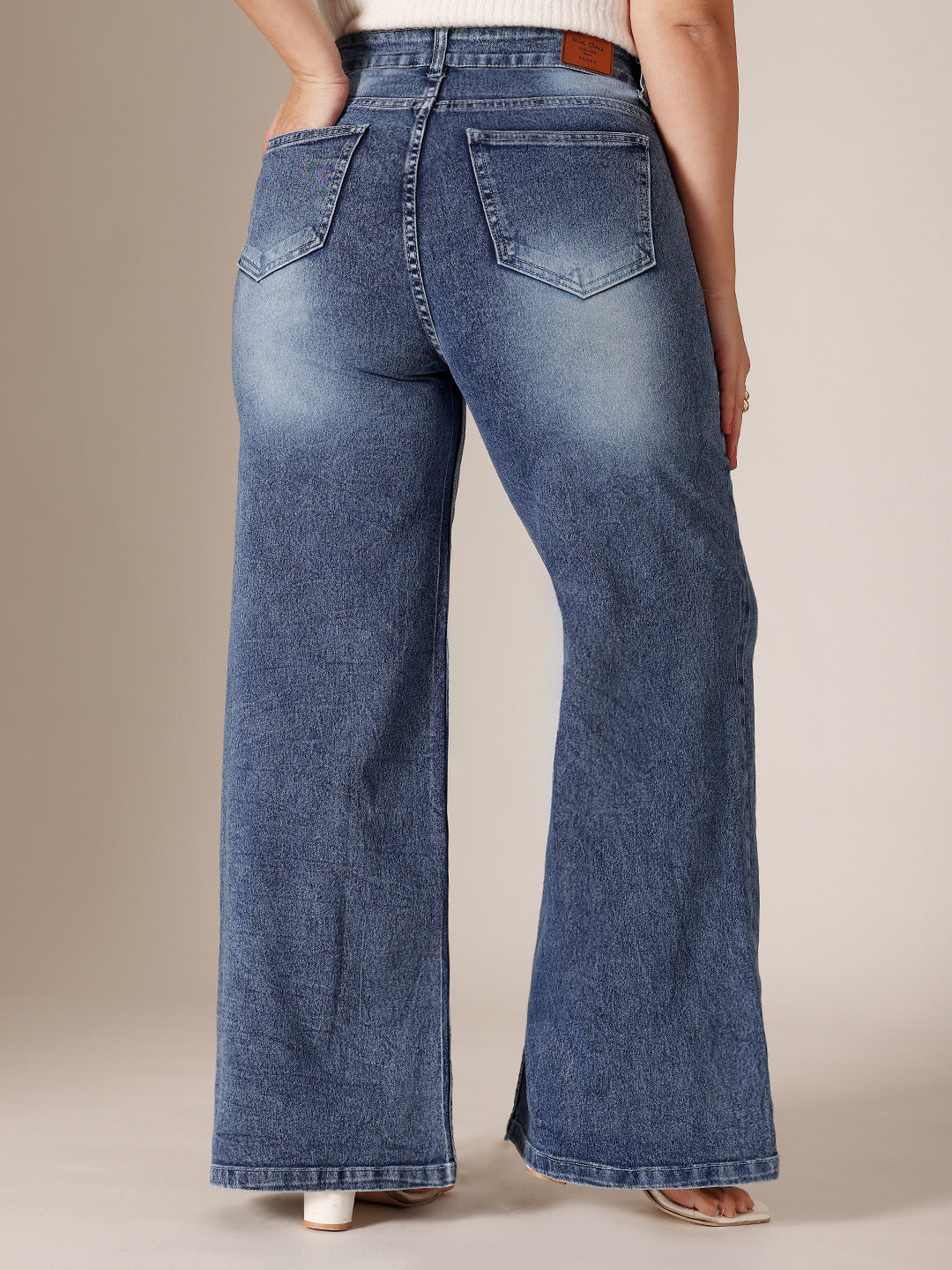 CHASEshape™ Mid Blue High Rise Stretchable Denim Wide Leg Jeans for Women