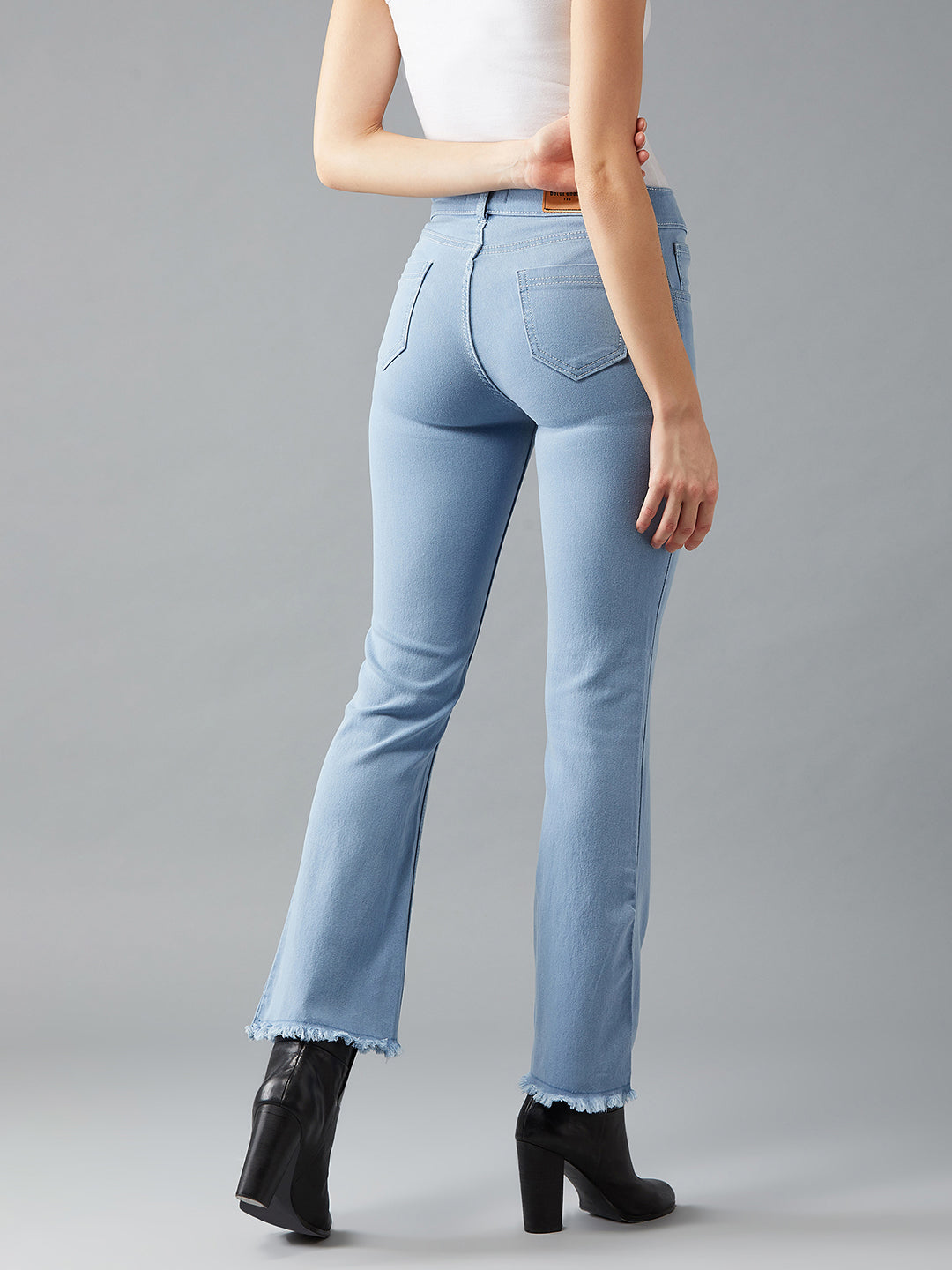 Women's Light Blue Bell Bottom Bootcut High rise Cropped Stretchable Timeless Denim Jeans