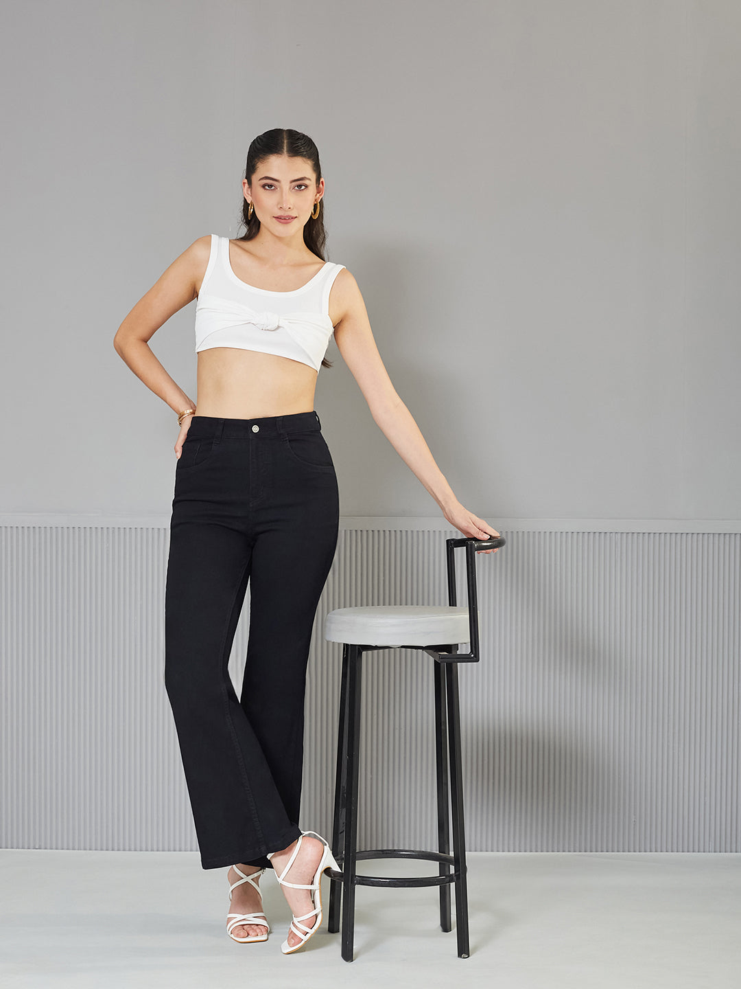 Black Bootcut High-Rise  Regular Stretchable Denim Jeans for Women