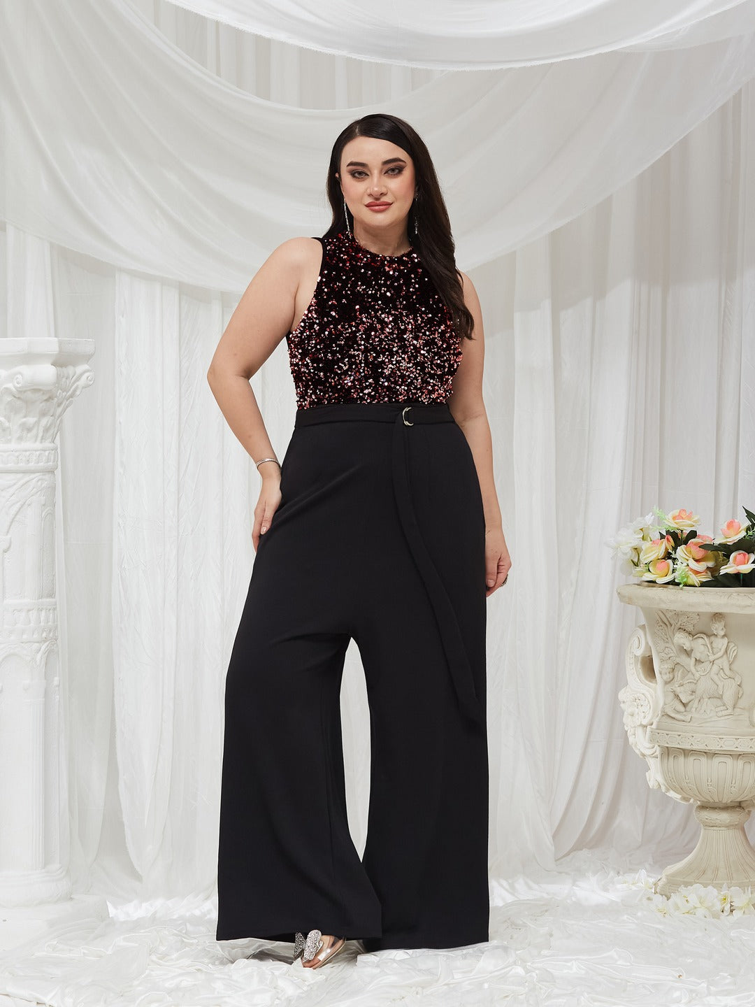 Black & Lavender Embellished Regular Jumpsuit for Women — Miss Chase A+