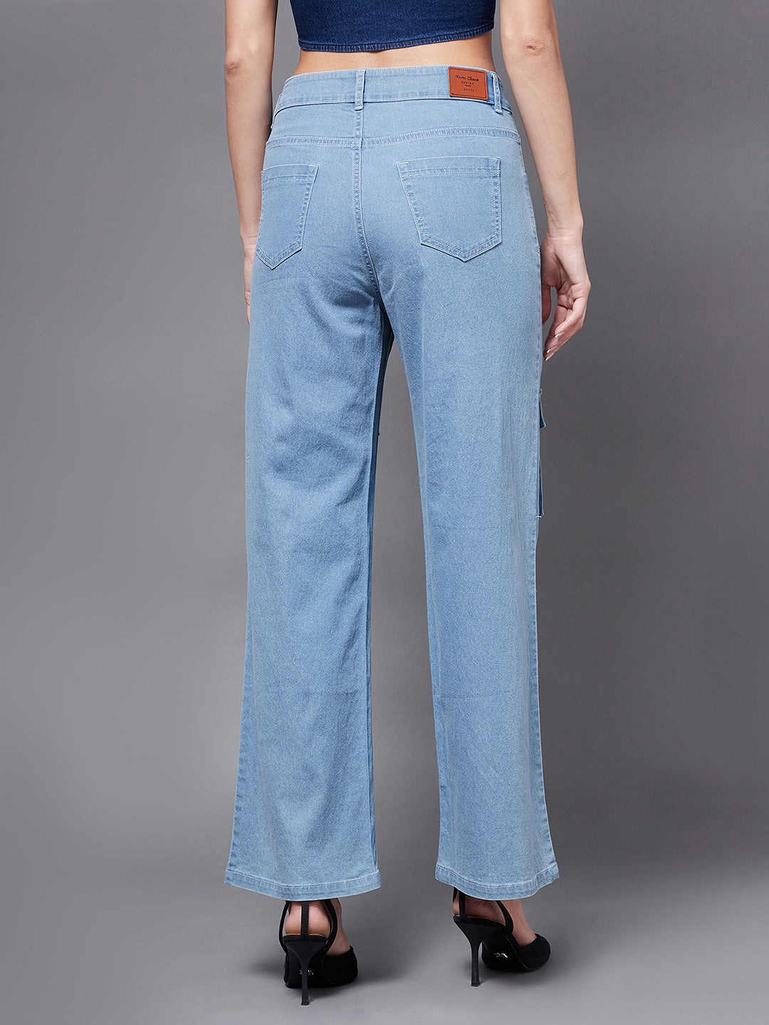 24/7 Comfort Women's Light Blue Wide leg Mid rise Clean look Regular Stretchable Denim Jeans