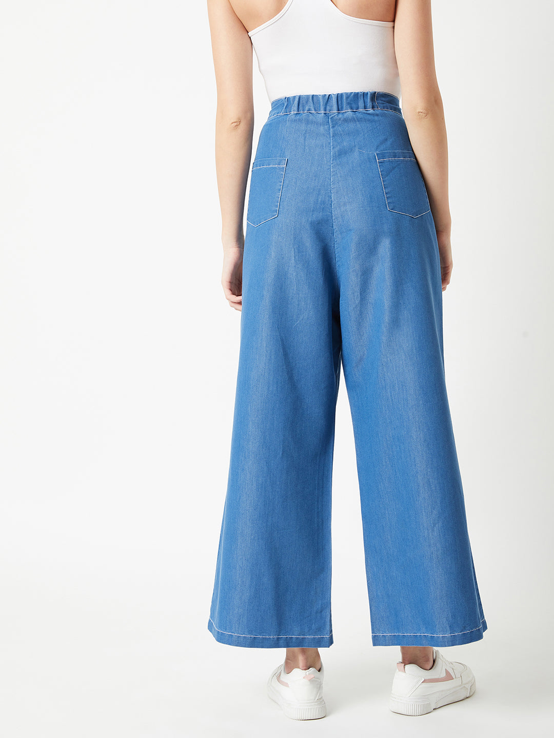 Women's Blue Wide-Leg High Rise Light Weight Clean Look Regular Length Light Weight Denim Pants