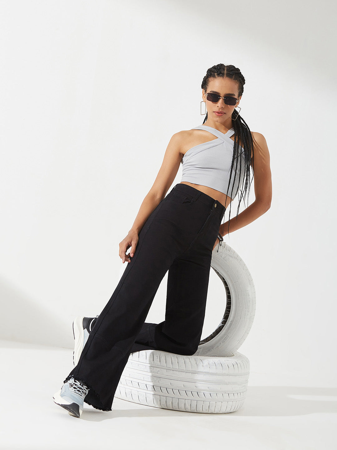 CHASEstretch™ Black Wide-Leg High-Rise Stretchable Denim Jeans for Women