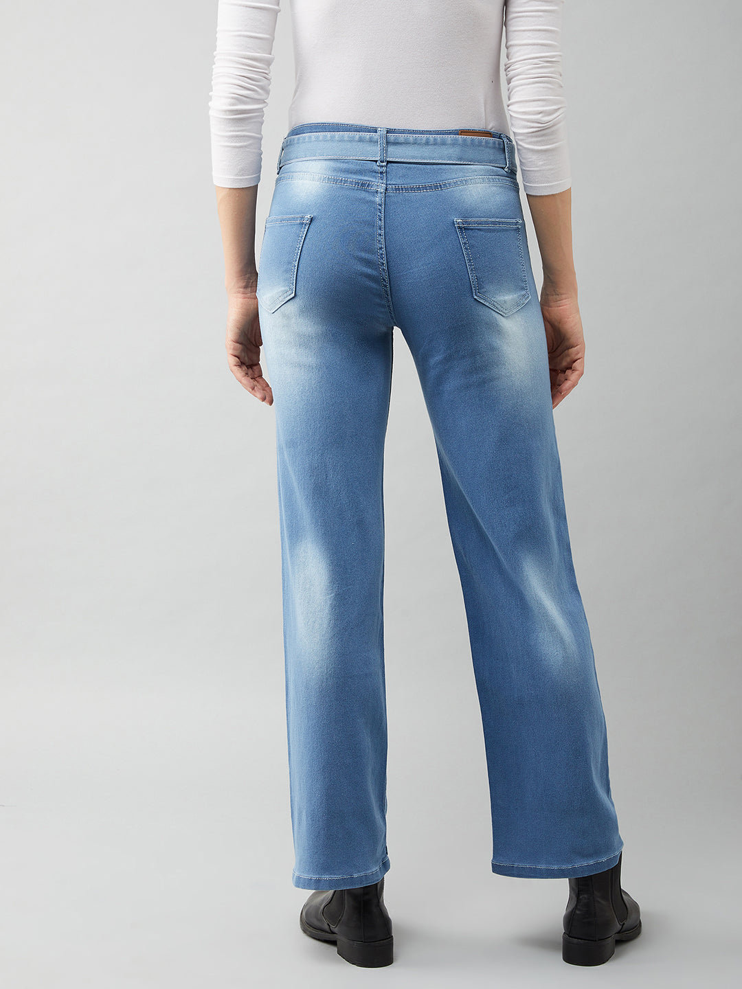 24/7 Comfort Blue Cotton Wide-Leg Relaxed Mid-Rise Stretchable Denim Jeans