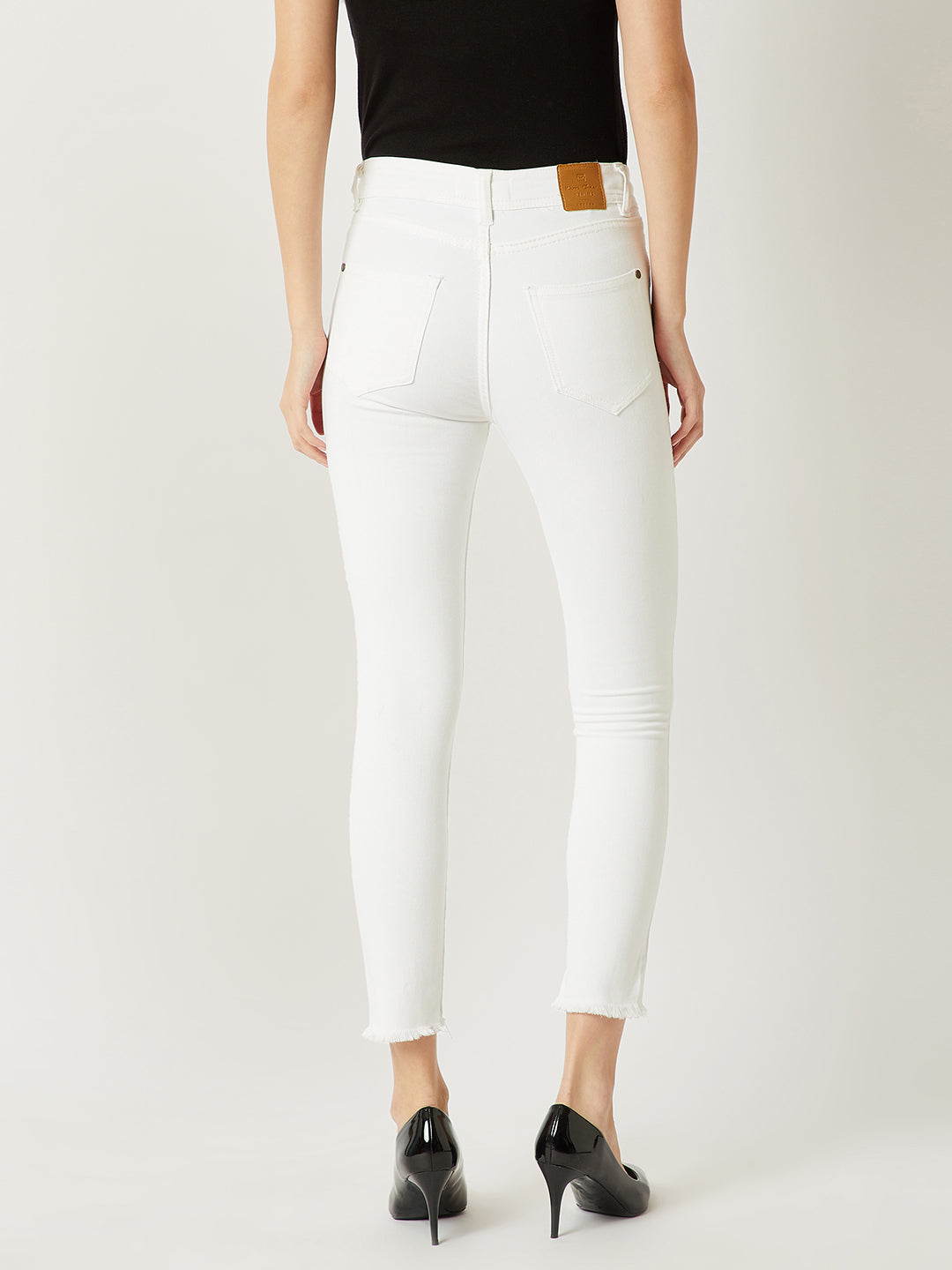 Women's White Skinny High Rise Clean Look Bleached Cropped Stretchable Denim Jeans