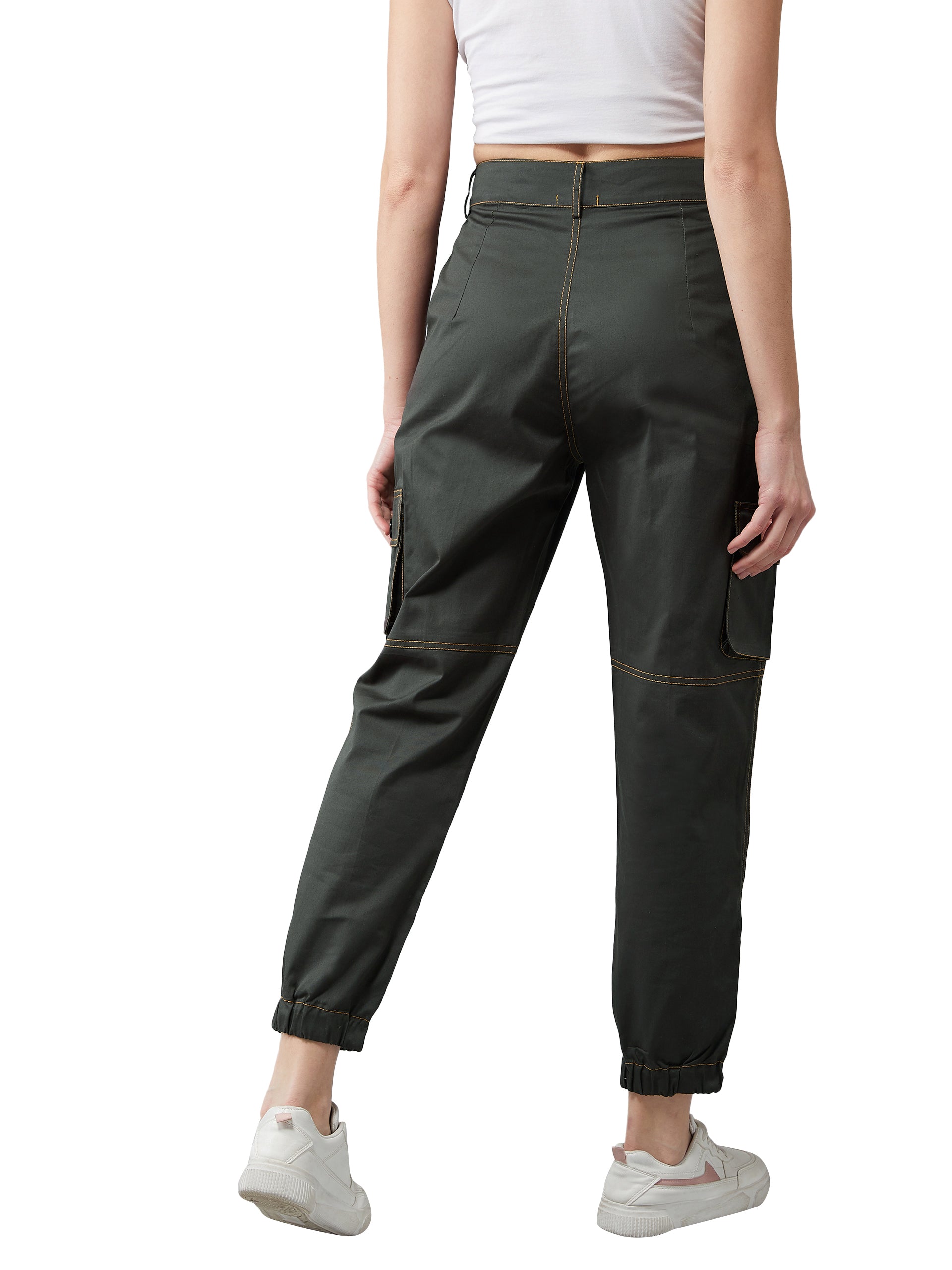 Women's Cotton Green Solid Regular Length Joggers