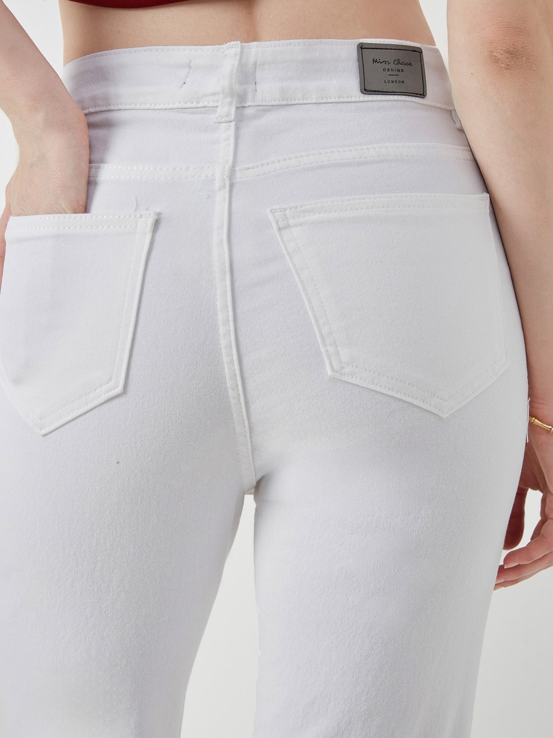 White Bootcut high-rise Stretchable Denim Jeans for Women