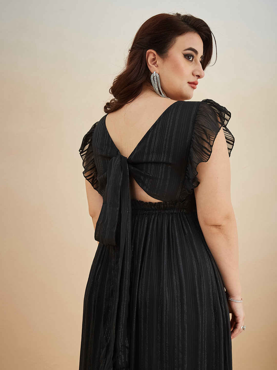 Black Square Neck Layered Ruffles Sleeve Floral Patterned Tiered Maxi Georgette Dress for Women — Miss Chase A+
