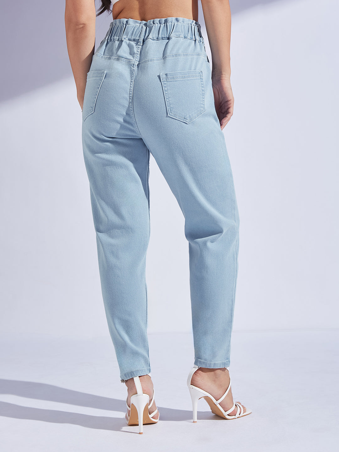 Women's Light Blue High-Rise Regular-Length Stretchable Denim Mom's Jeans