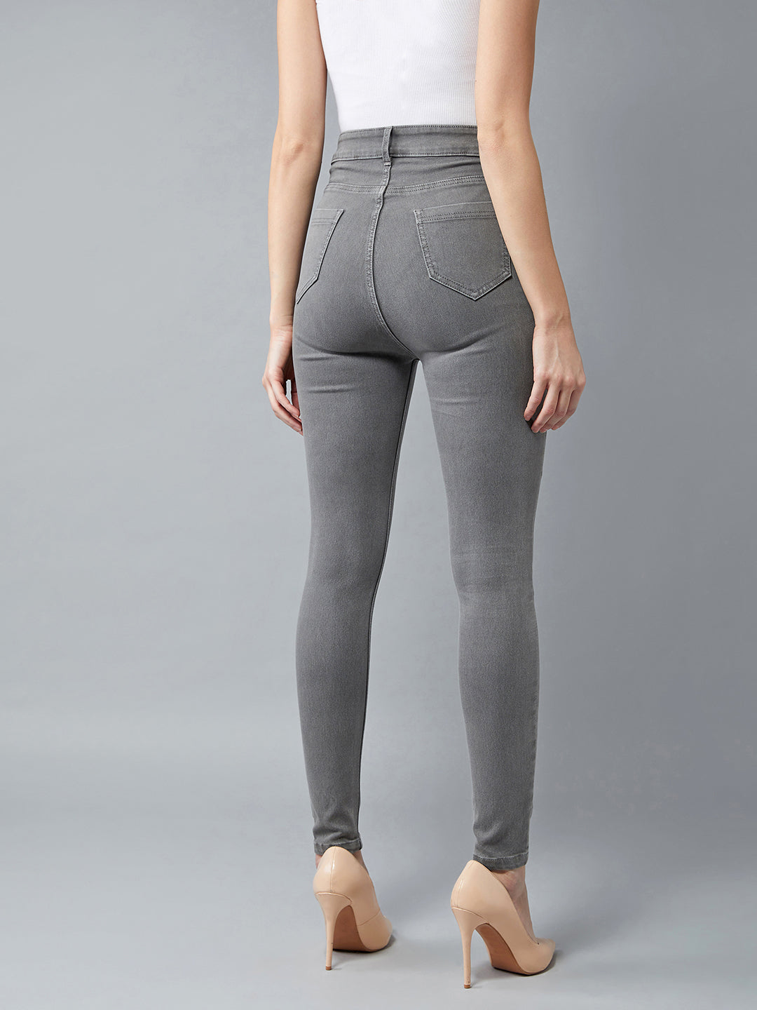 Women's Grey Skinny High Rise Clean Look Regular Stretchable Denim Jeans