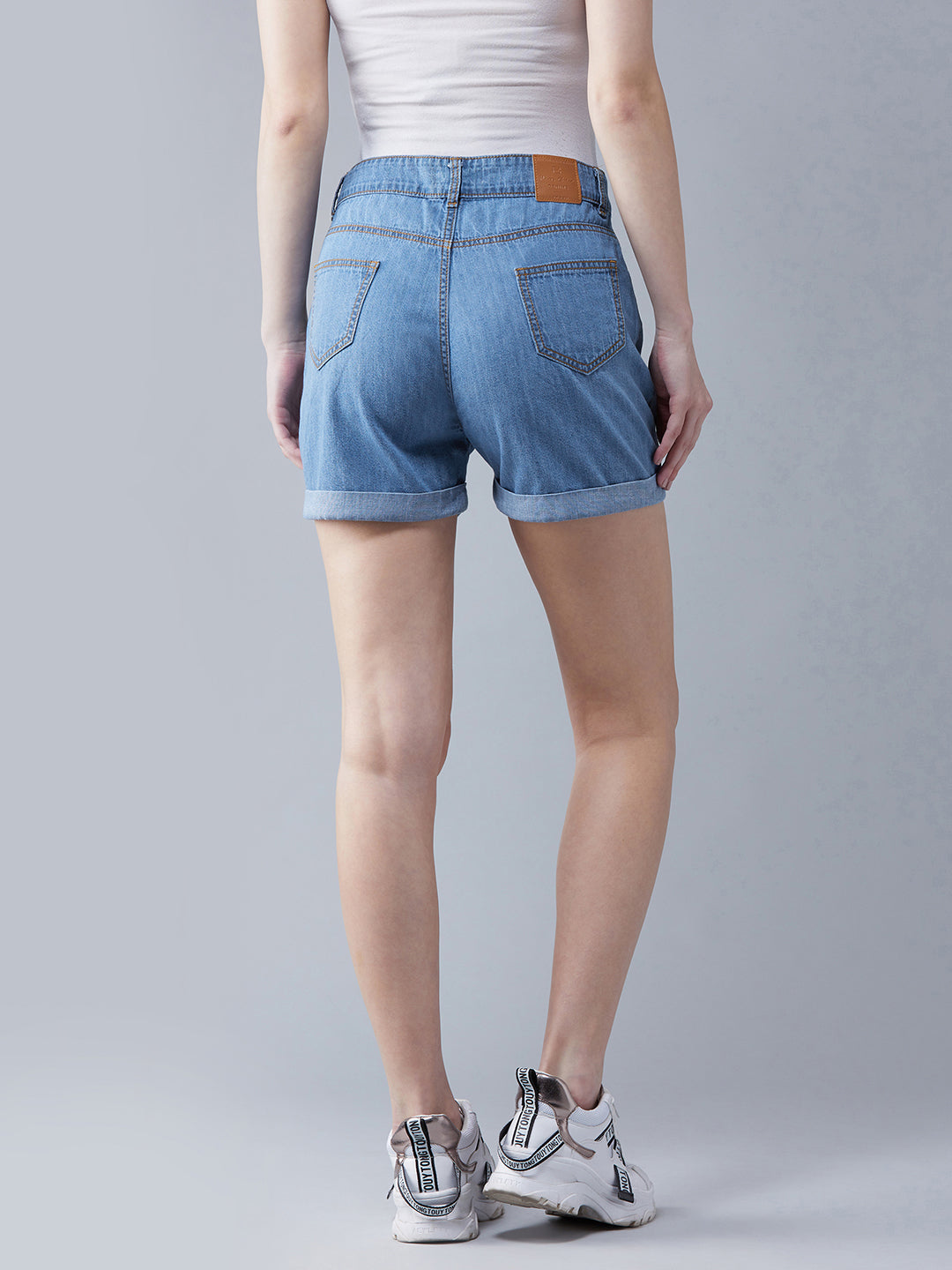 Women's Blue Relaxed Fit Light Weight Mid Rise Denim Shorts