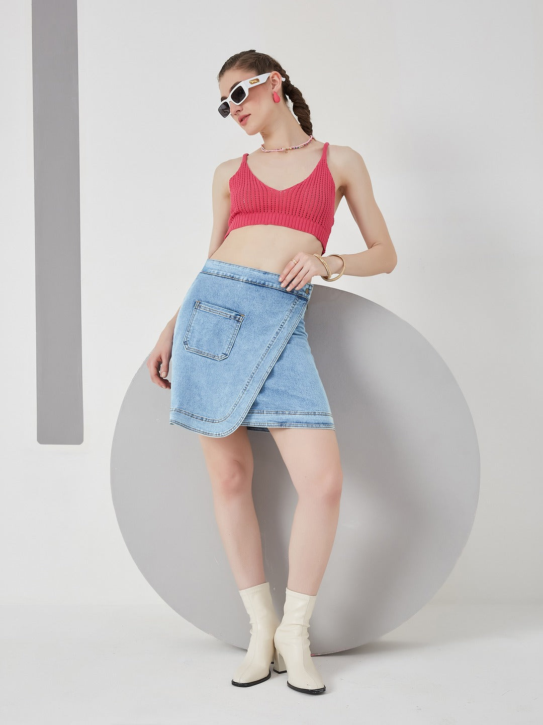 Light Blue Regular high-rise Above Knee Stretchable Denim Skirt for Women
