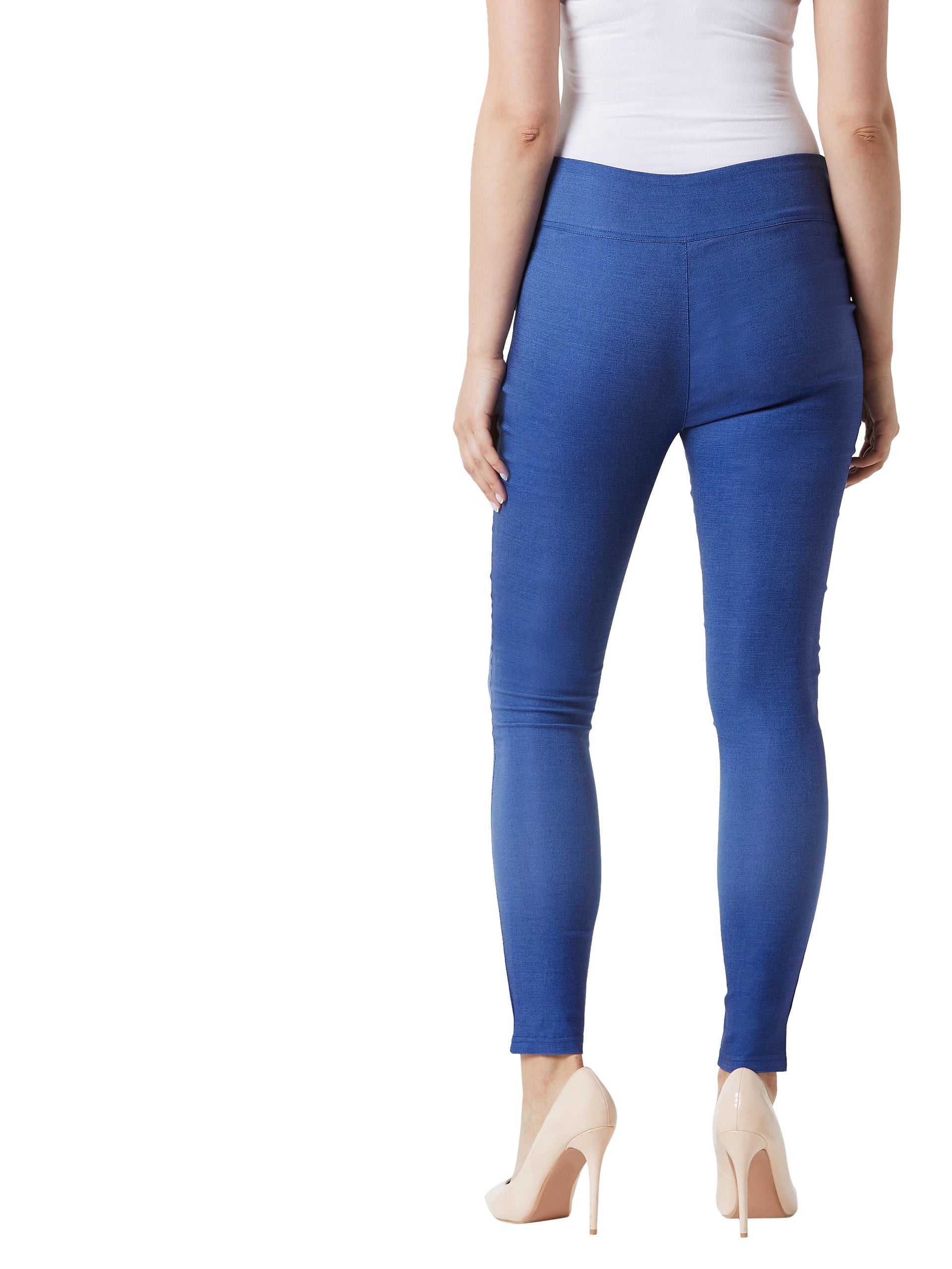 Women's Blue Slim Fit solid Regular length Cotton Jeggings