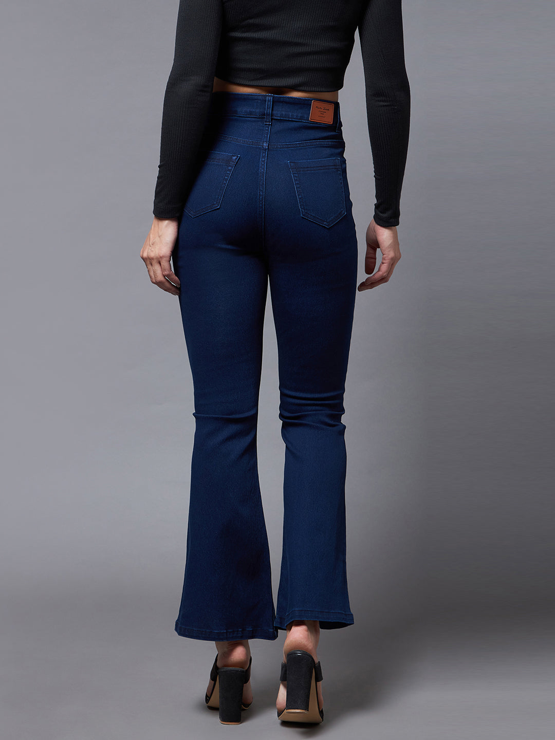 24/7 Comfort Women's Navy Blue Bell Bottom Bootcut Hourglass High rise Stretchable Timeless Denim Slit Jeans