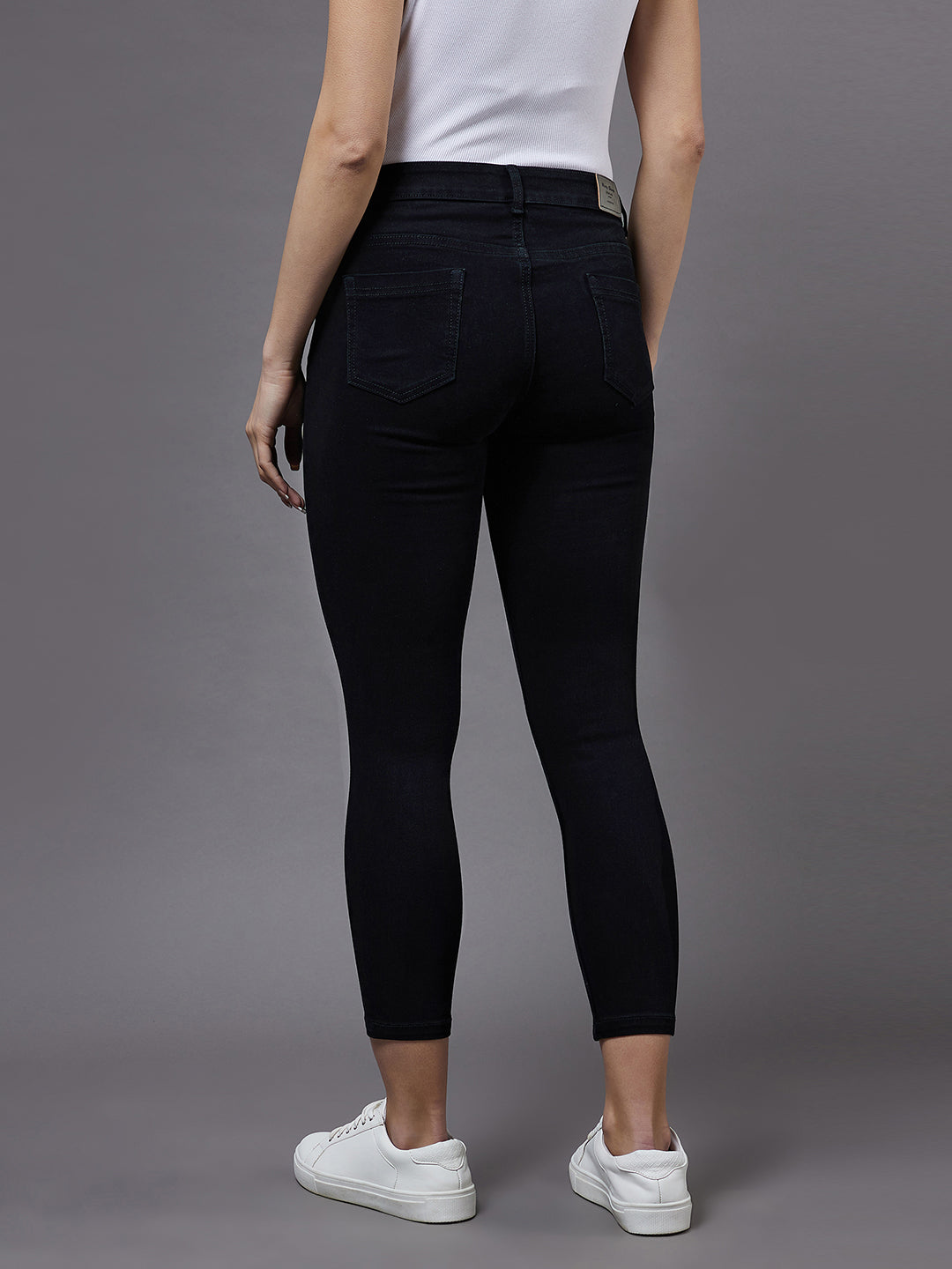 Women's Black OD Skinny Mid Rise Cropped Stretchable Denim Jeans