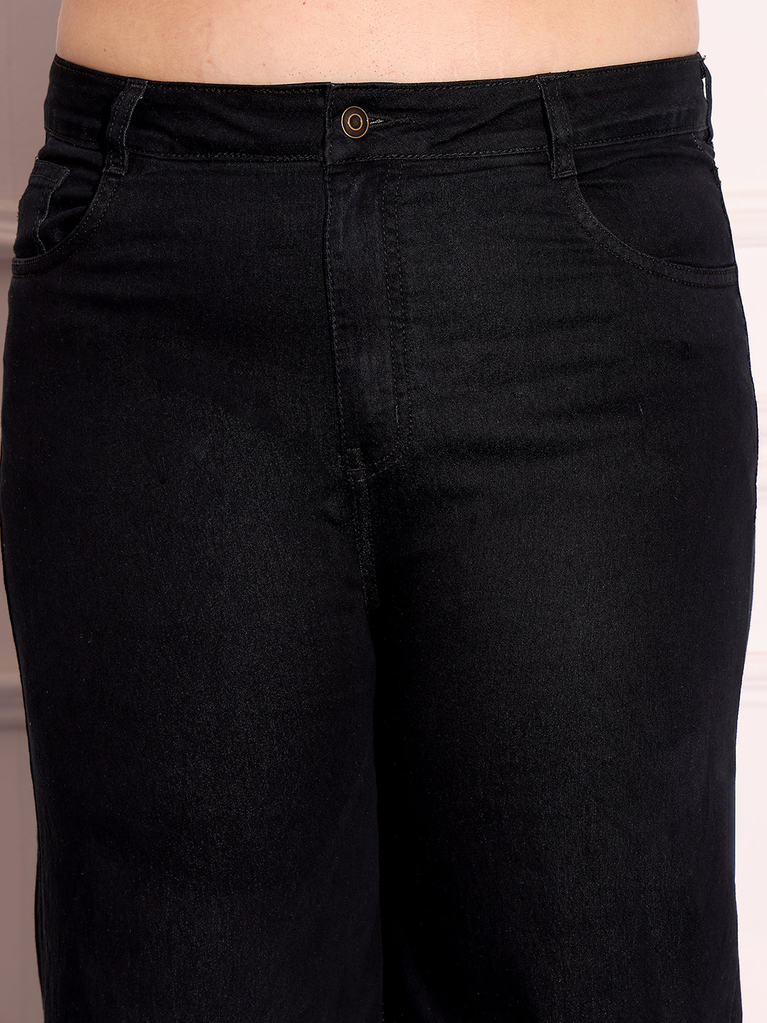 Women's Black Wide-Leg High-Rise Stretchable Denim Jeans