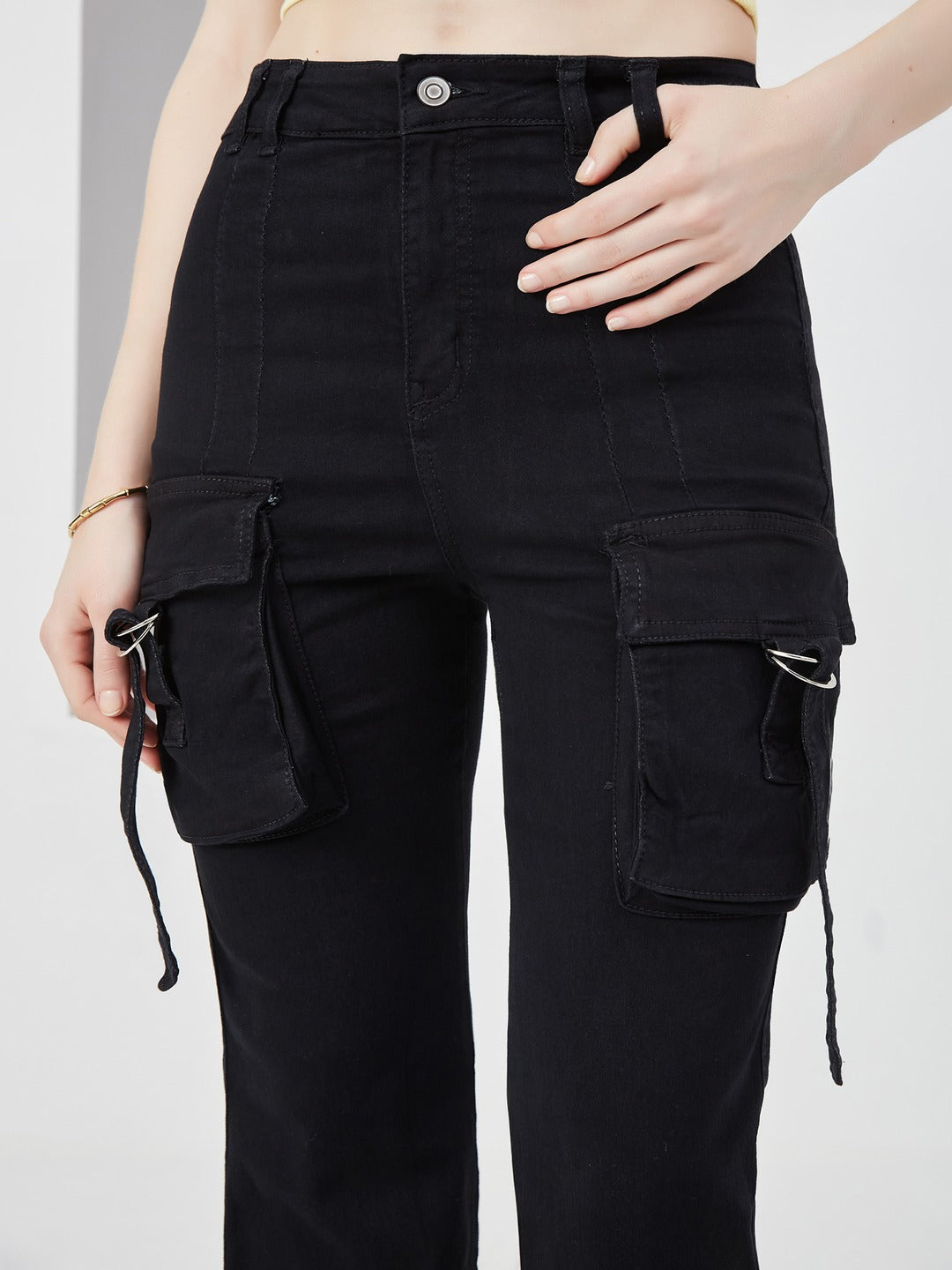 Black Bootcut High-Rise Stretchable Denim Jeans for Women