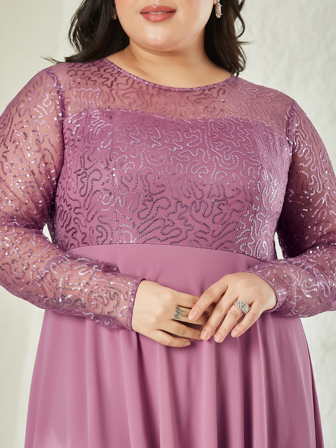 Dusty Lavender Solid Embellished Maxi Dress for Women