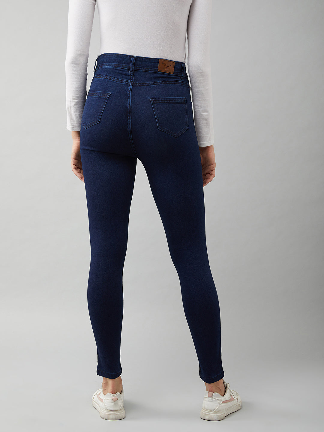 Women's Navy Blue Cotton Skinny Fit Relaxed High Rise Regular Length Stretchable Denim Jeans