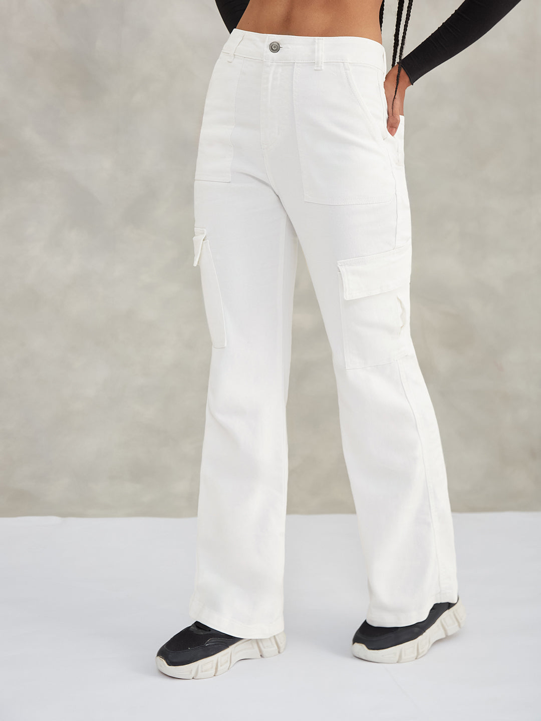 Women's White Wide-Leg High-Rise Stretchable Denim Jeans