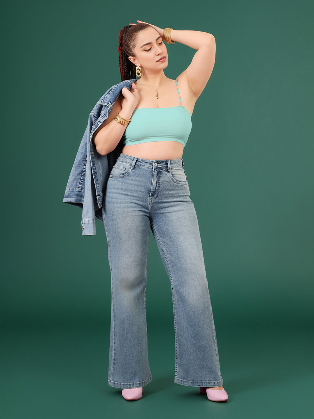 CHASEshape™ Light Blue Wide-Leg High-Rise Stretchable Denim Jeans for Women