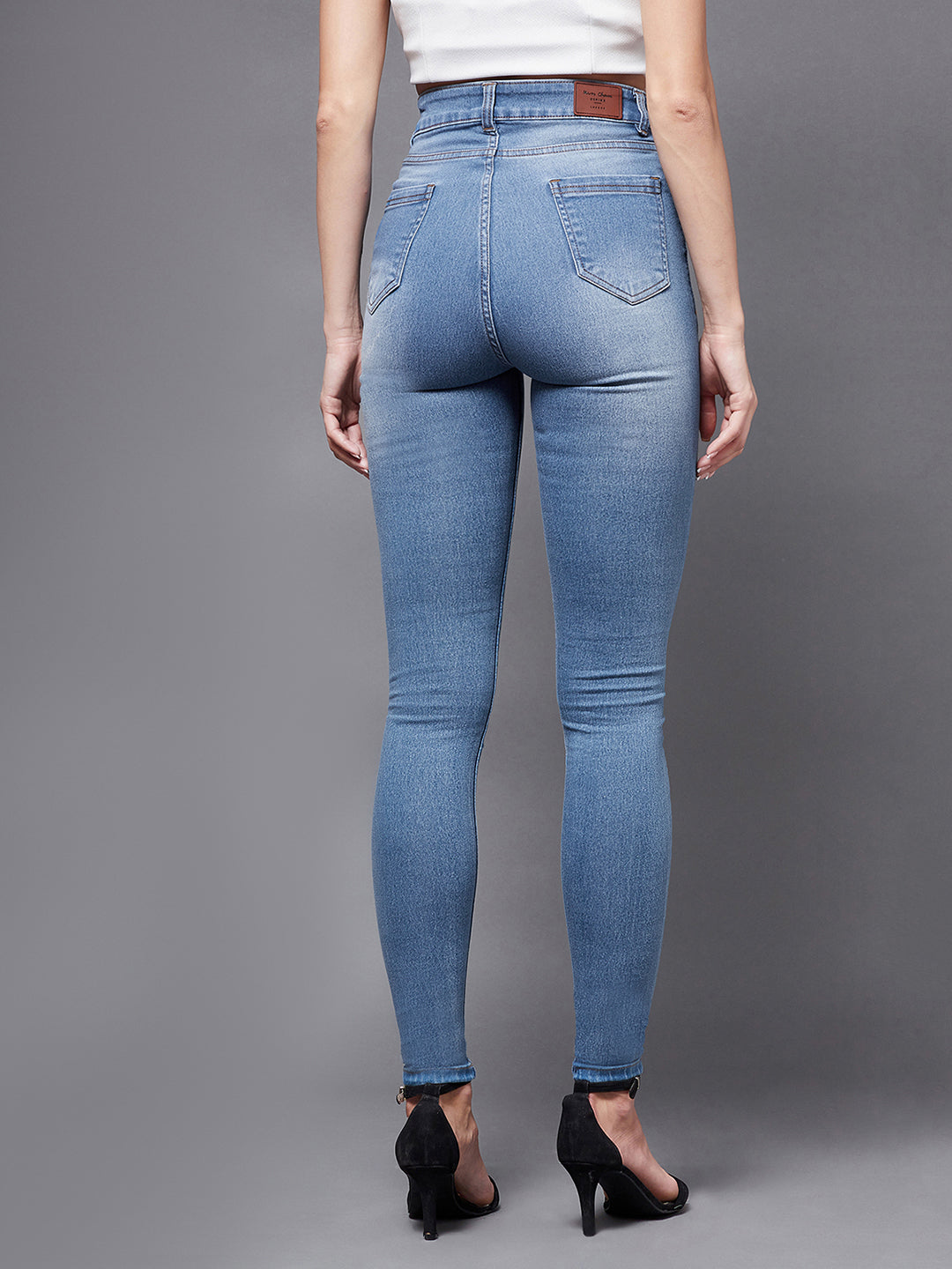 24/7 Comfort Women's Blue Skinny High Rise Mild Distress Stretchable Denim Jeans