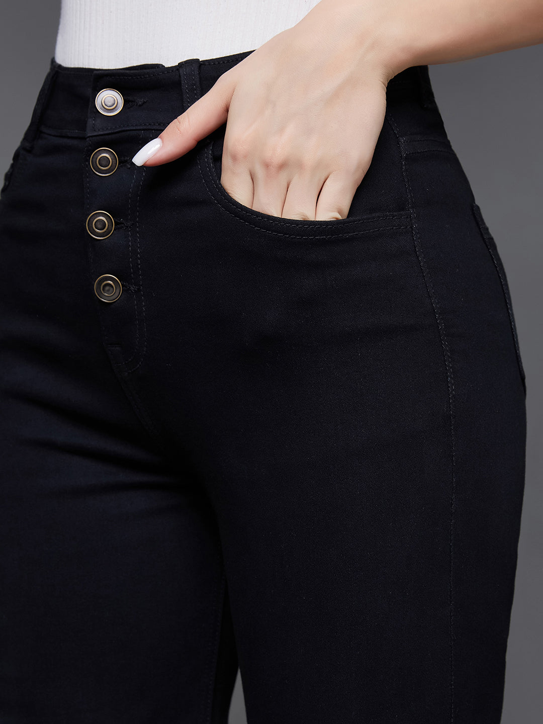 24/7 Comfort Women's Black Wide Leg High Rise Clean Look Regular Stretchable Denim Jeans