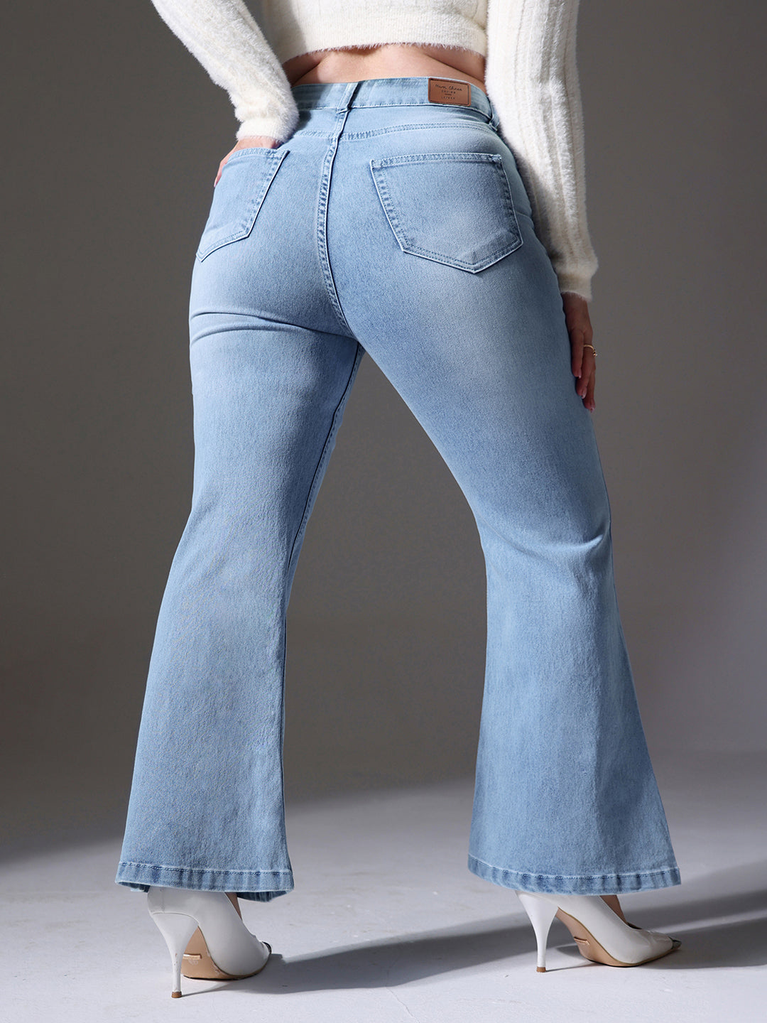 24/7 Comfort Women's Light Blue High Rise Clean Look Regular Stretchable Denim Bootcut Shaping Jeans