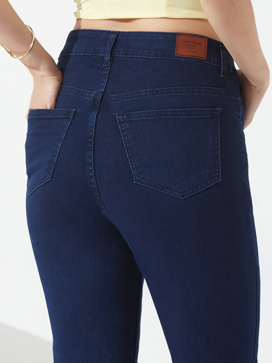 Navy Blue high-rise Stretchable Denim Bootcut Jeans for Women