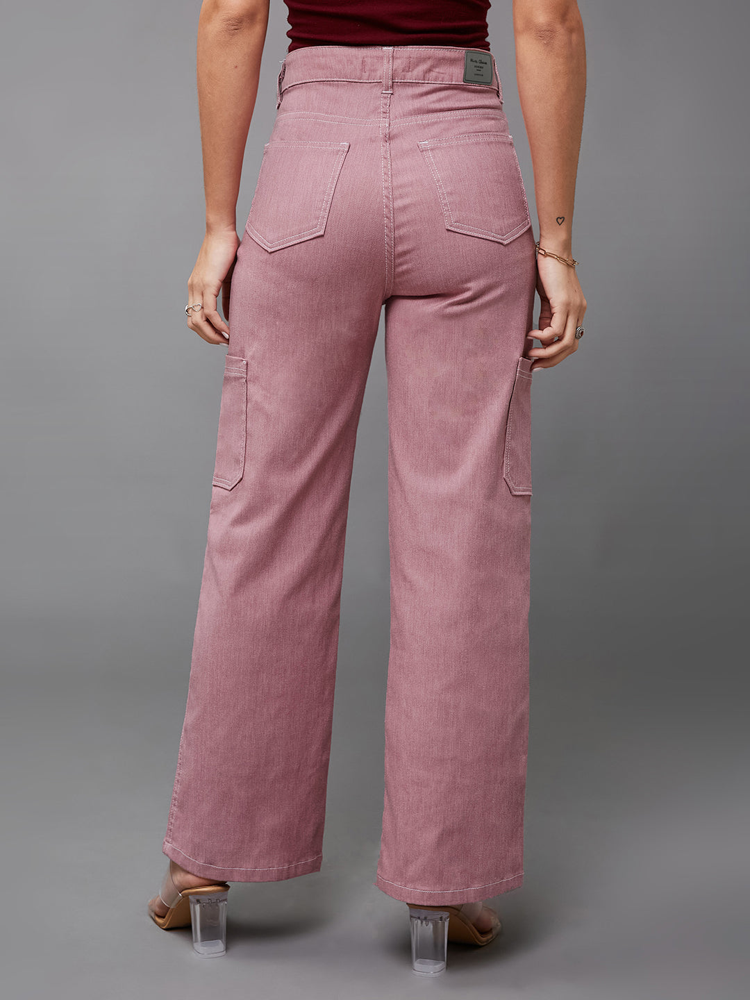 24/7 Comfort Women's Dusty Pink Wide-Leg High Rise Clean Look Regular-Length Stretchable Denim Pants