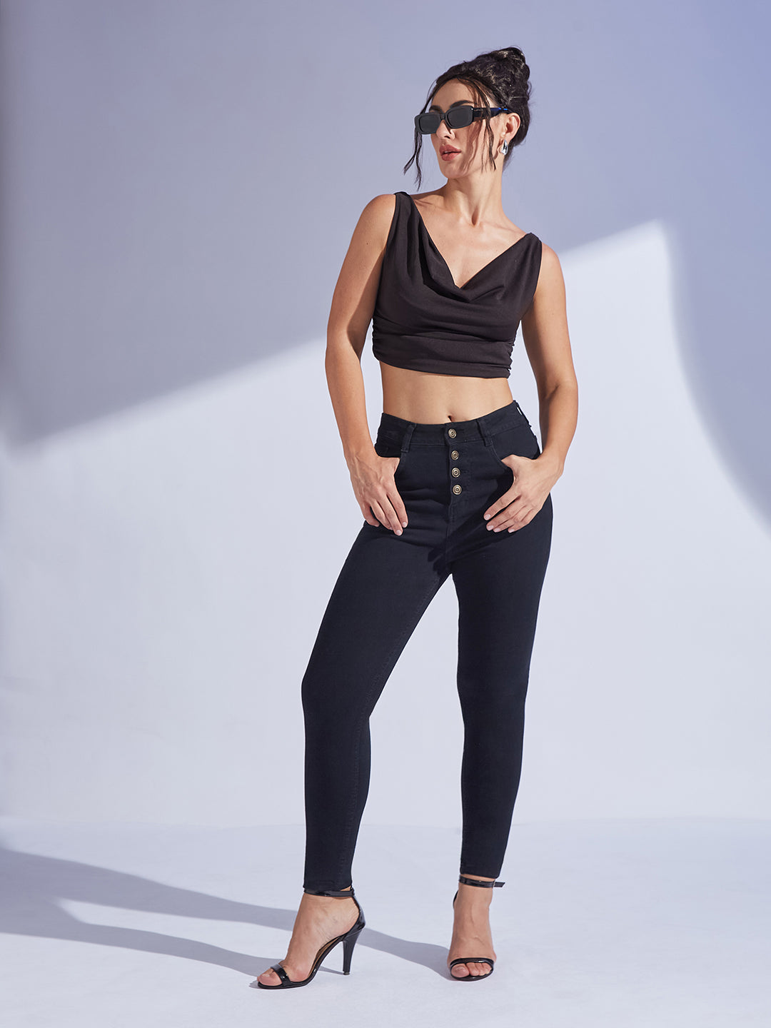 Women's Black Skinny-Fit High-Rise Stretchable Denim Jeans