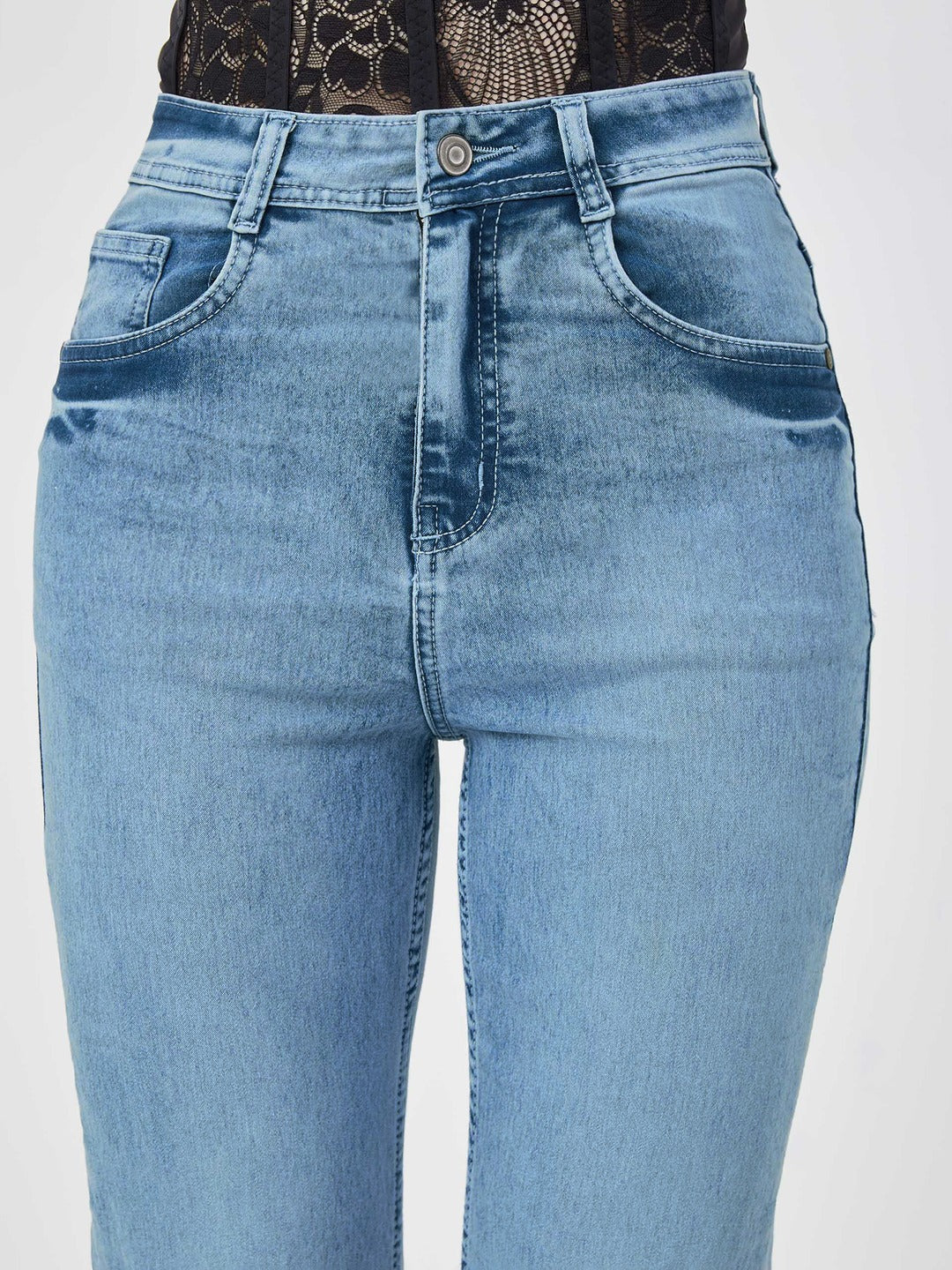 24/7 Comfort Light Blue Wide-Leg Fit high-rise Stretchable Denim Jeans for Women