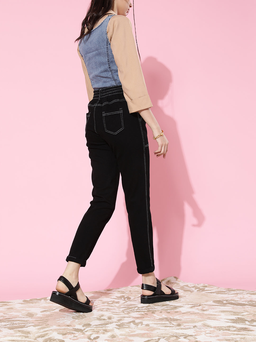 Women's Black Mom's Jean High rise Clean look Regular Stretchable Denim Jeans
