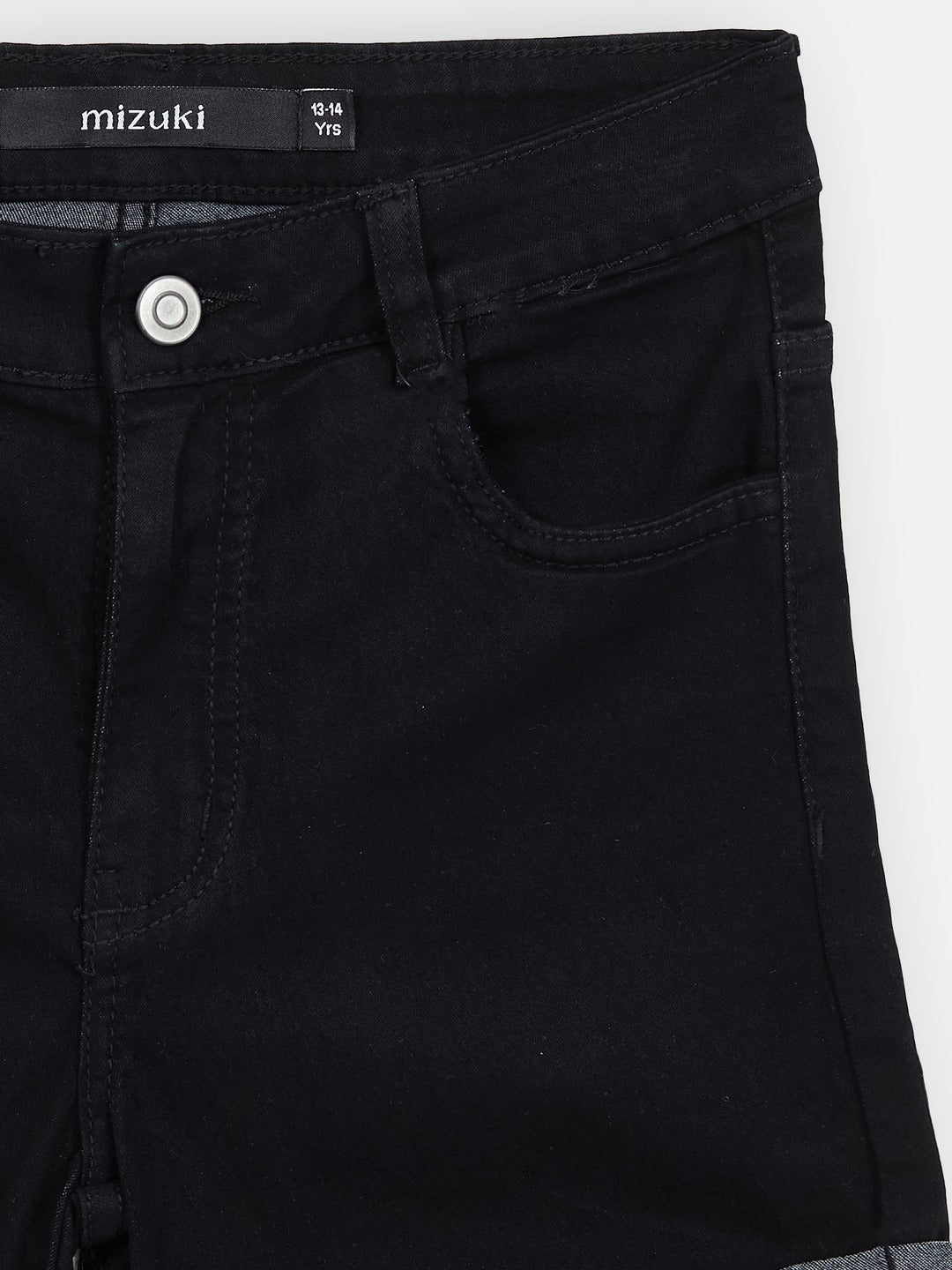 Black Relaxed-Fit Mid-Rise Clean-Look Stretchable Denim Shorts for Girls/Teenagers