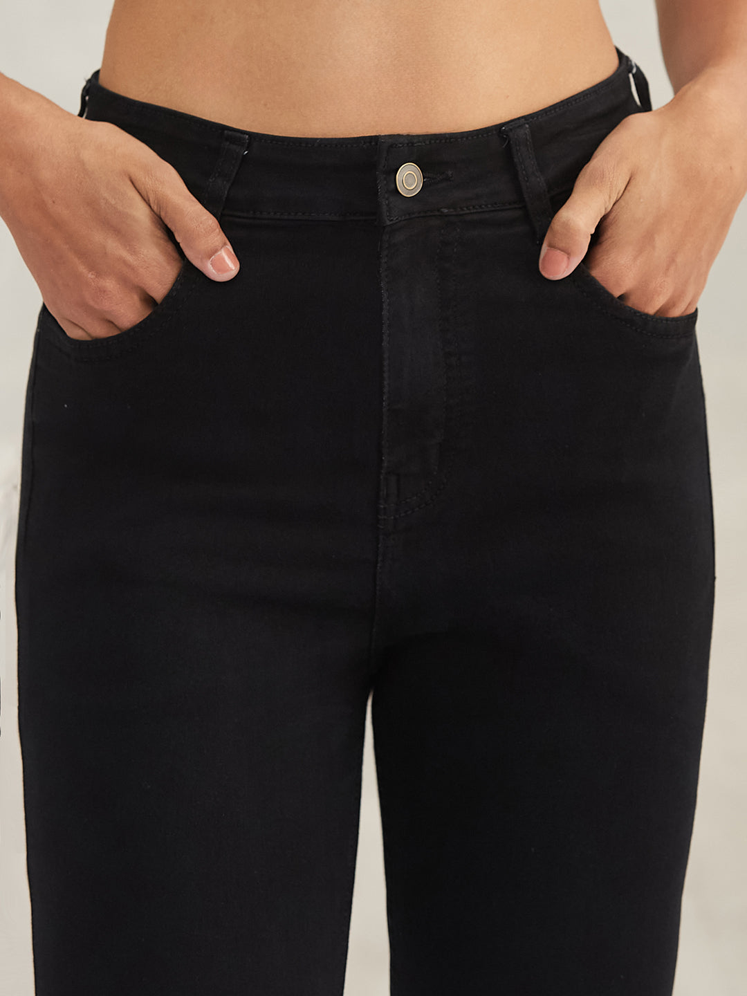 Women's Black Skinny Fringe-Detailing High-Rise Solid Cropped Stretchable Denim Jeans