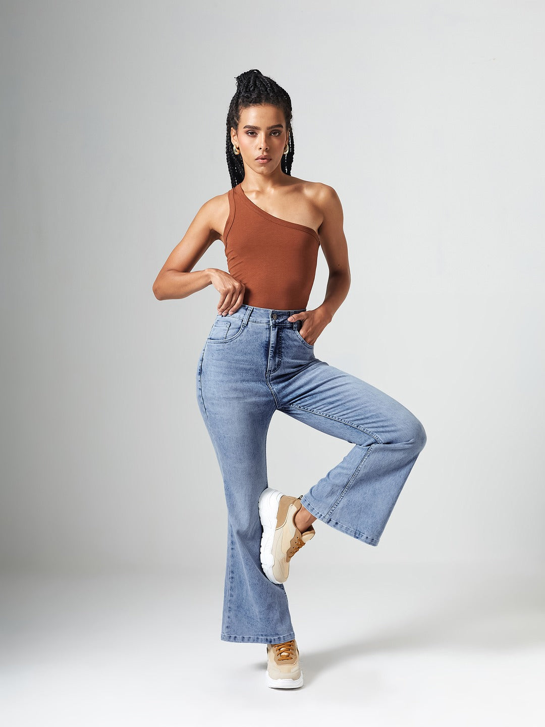 CHASEshape™ Light Blue High Rise Clean Look Regular Stretchable Denim Bootcut Shaping Jeans for Women