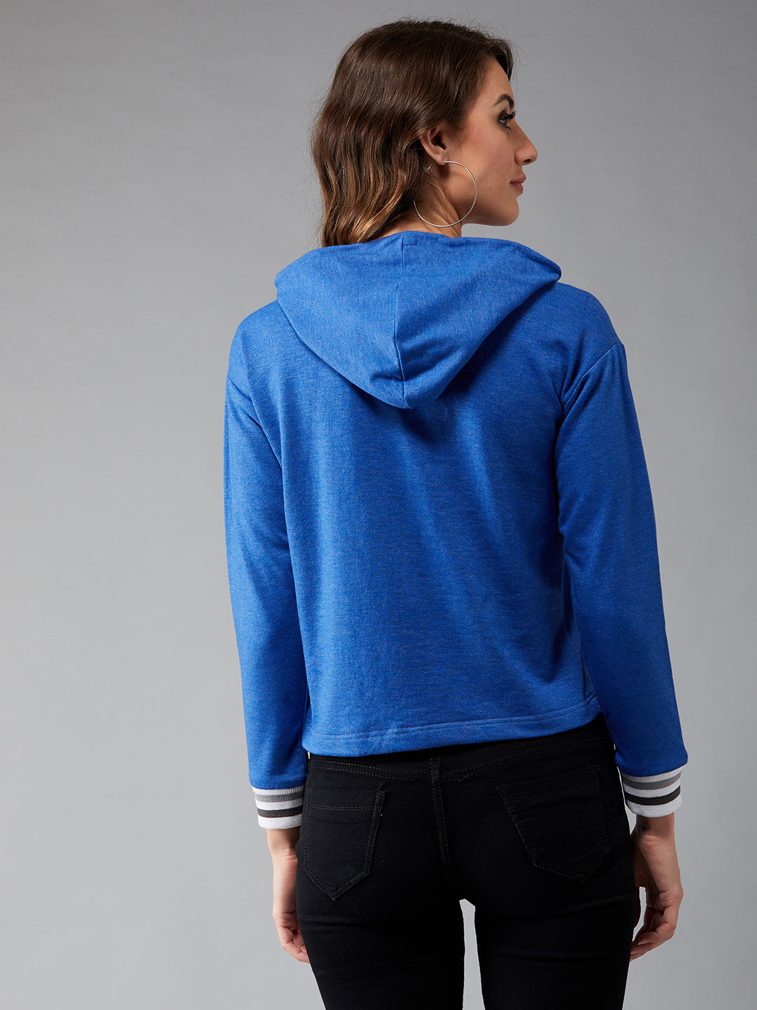 Women's Multicolor-Base Azure Blue Round Neck Full Sleeves Ribbed Solid Drop Shoulder Regular Length Color-blocked Sweatshirt