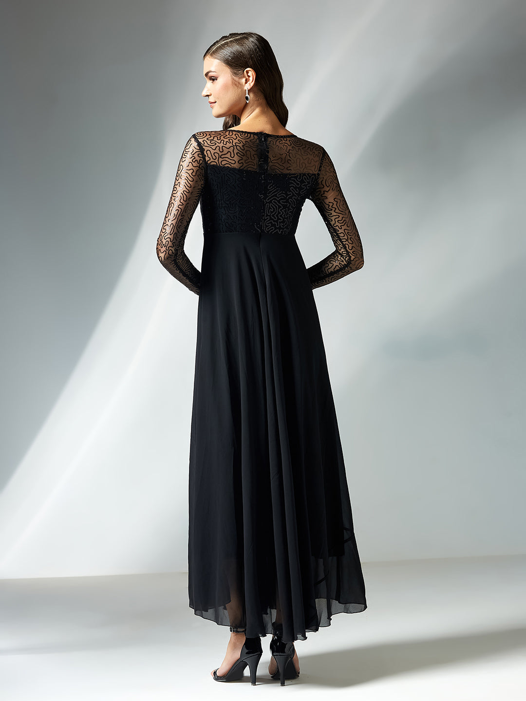 Women's Black Solid Embellished Maxi Dress