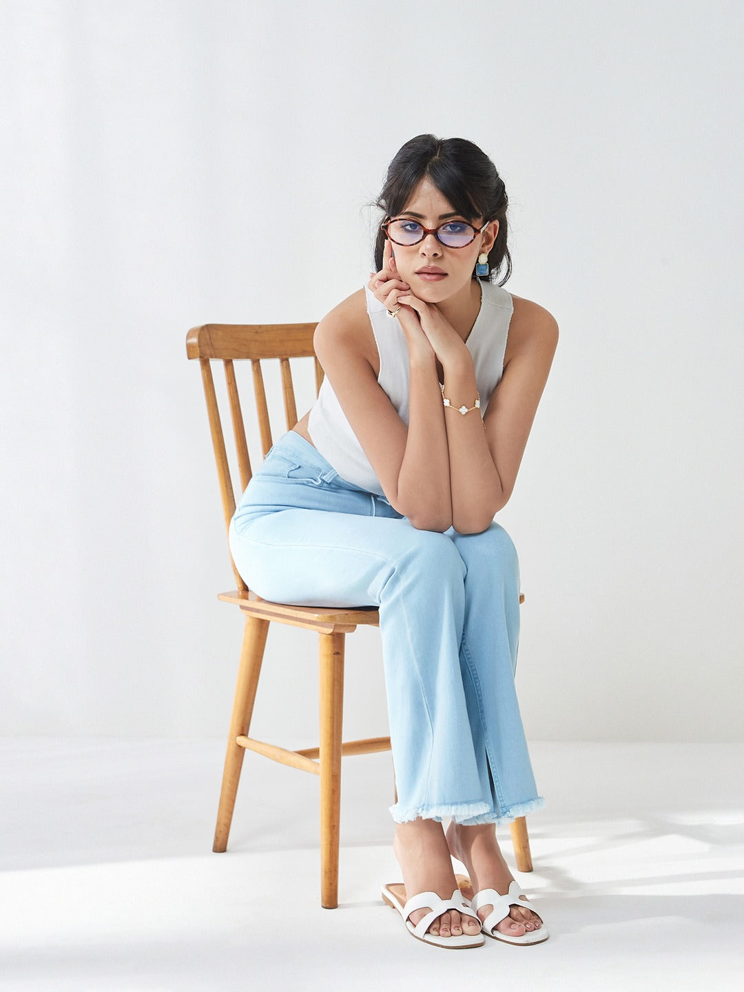 Light Blue Bootcut High Rise Cropped Denim Stretchable Jeans for Women