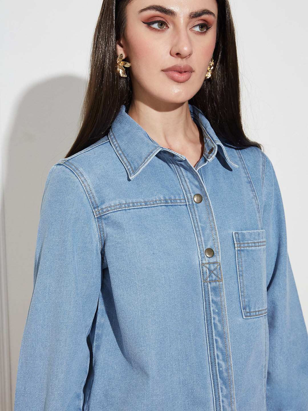 Women’s Light Blue Asymmetric Denim Shirt