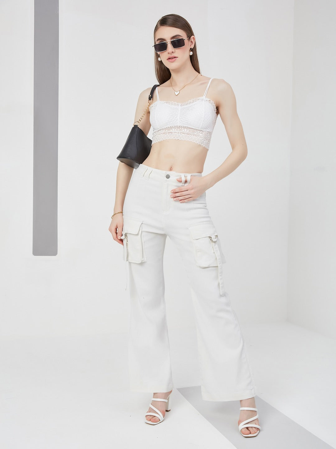 White Bootcut high-rise Regular Stretchable Denim Jeans for Women