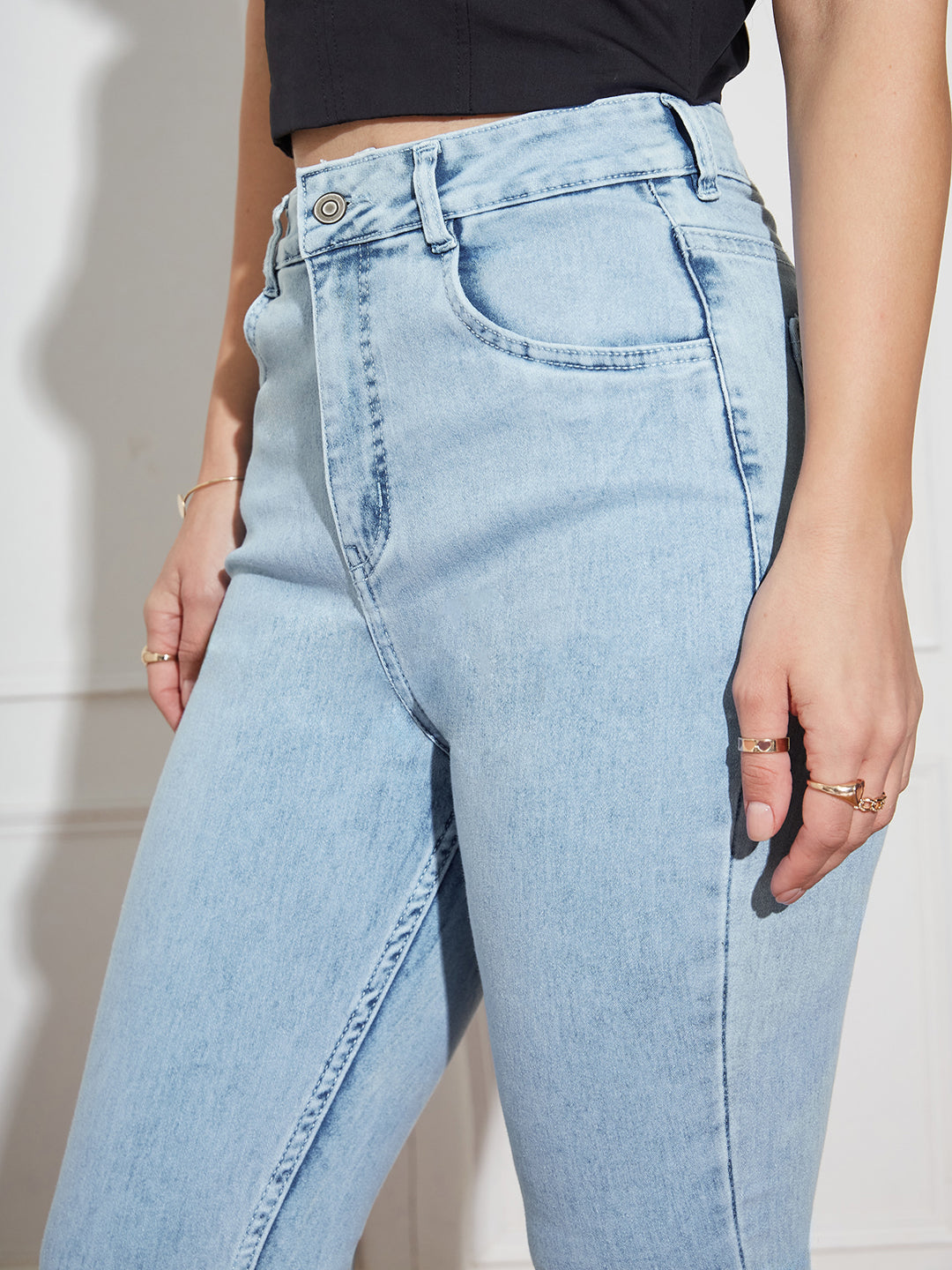 Women's Blue Skinny-Fit High-Rise Clean-Look Regular-Length Stretchable Denim Jeans