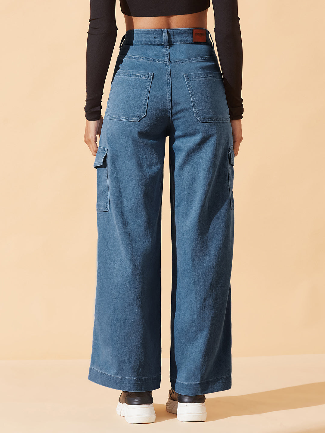 Blue Wide leg High-Rise Regular Stretchable Denim Jeans For Women