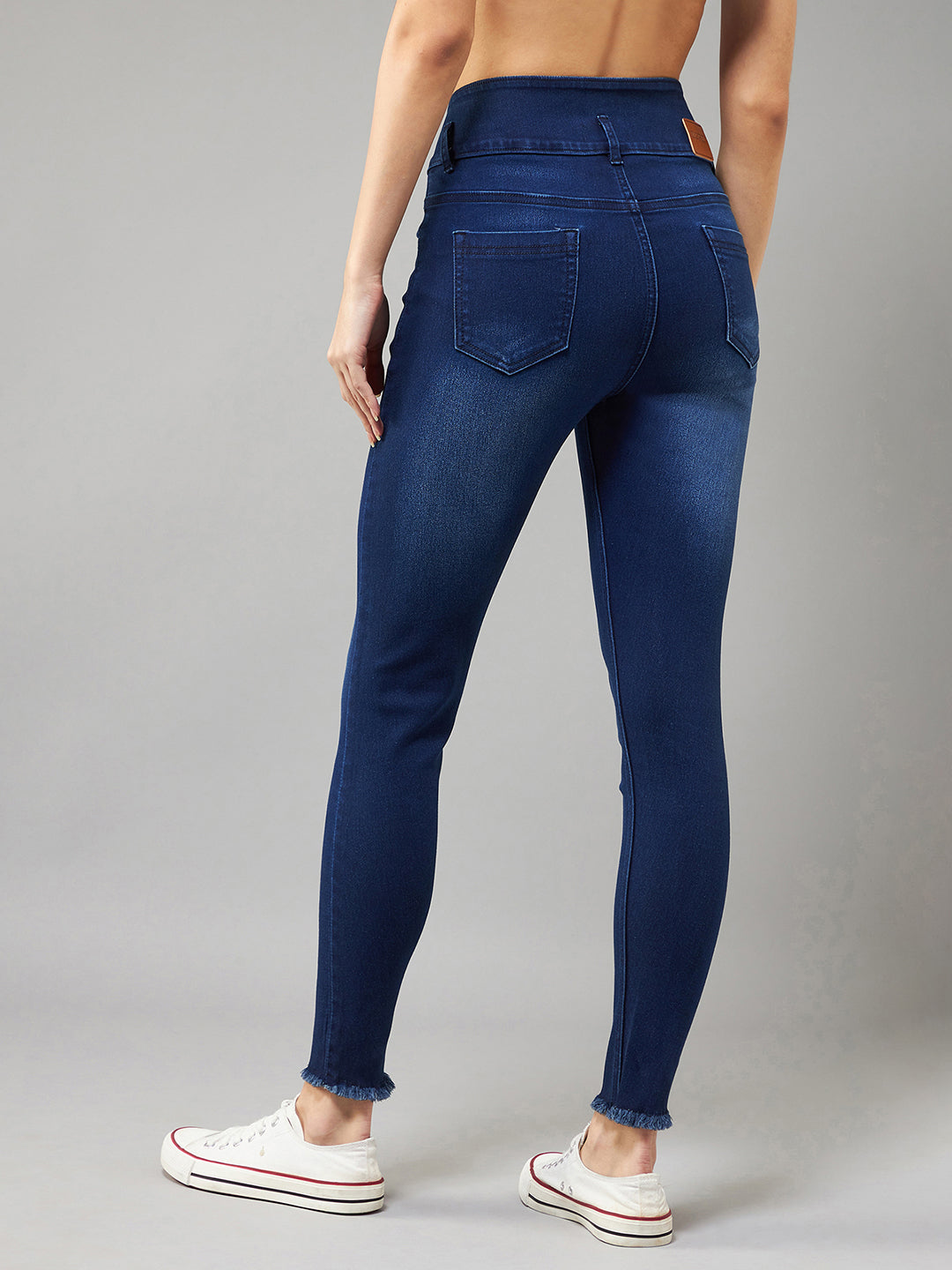 Women's Navy Blue Skinny High Rise Clean Look Regular Stretchable Denim Jeans