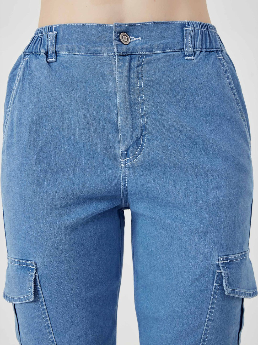 Light Blue Regular high-rise Regular Stretchable Light Weight Denim joggers for Women