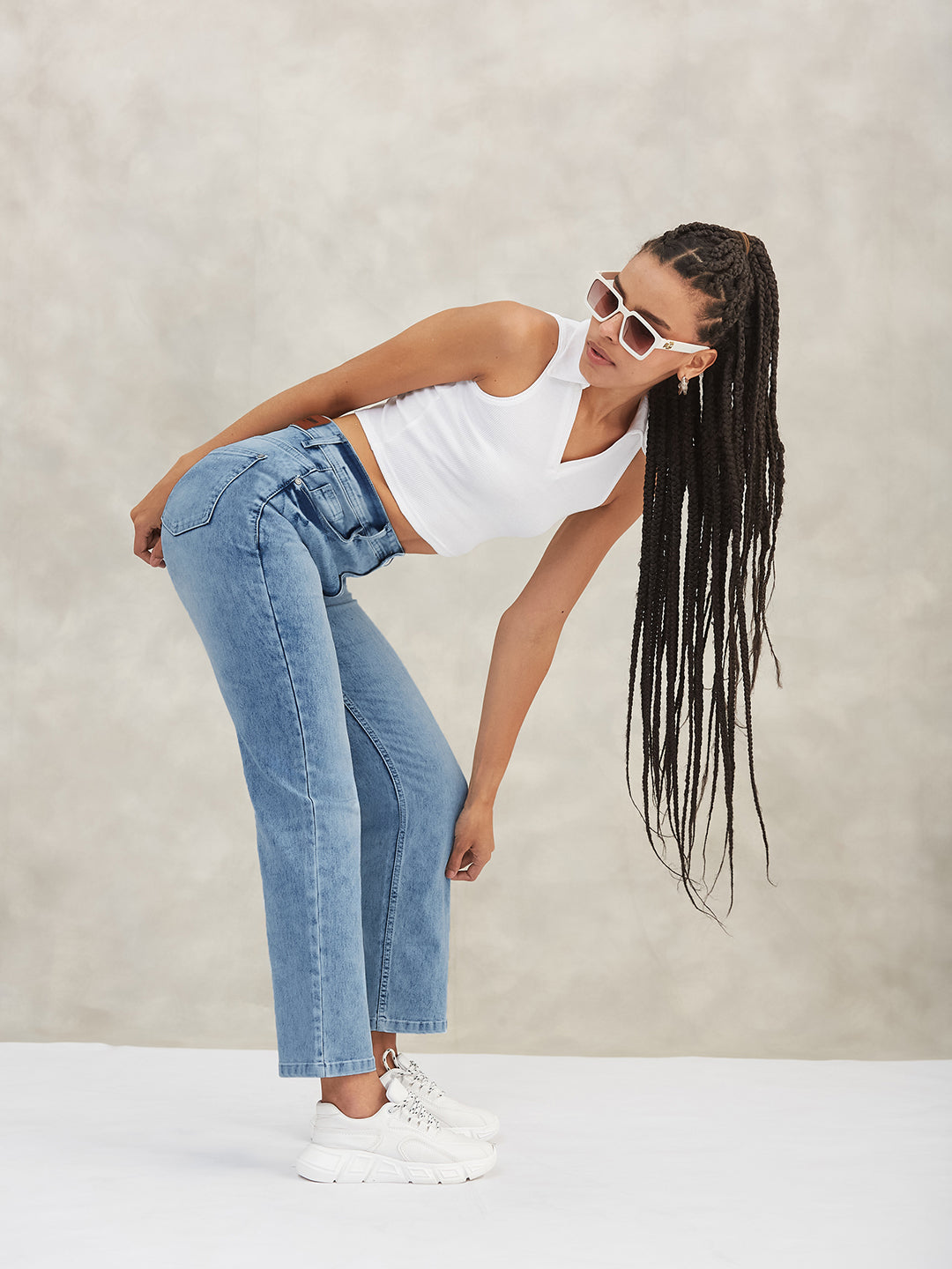Women's Light Blue Wide-Leg Fit High-Rise Stretchable Denim Jeans