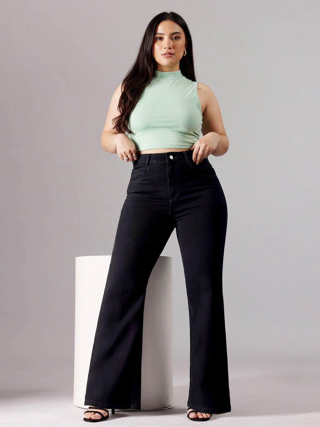 Black Bootcut High rise Regular Stretchable Denim Jeans for Women